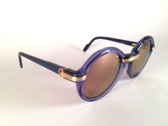 Nouveau Cartier Cabriolet Round Translucent Blue & Gold 49MM 18K Sunglasses France