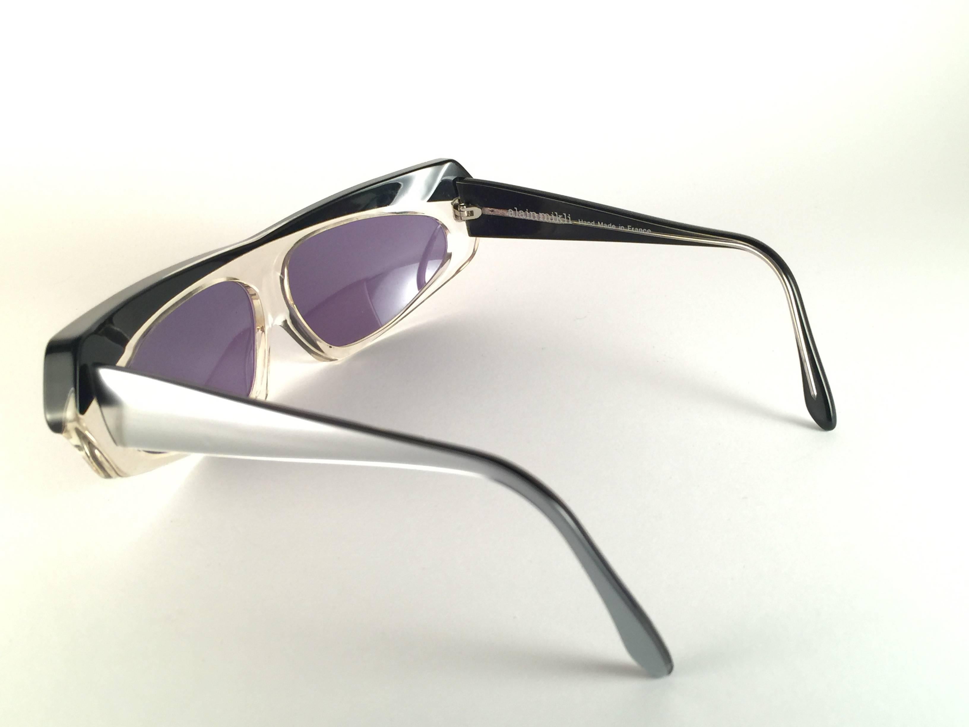 New Vintage Alain Mikli Black Silver & Clear Made in France Sunglasses 1980's 1