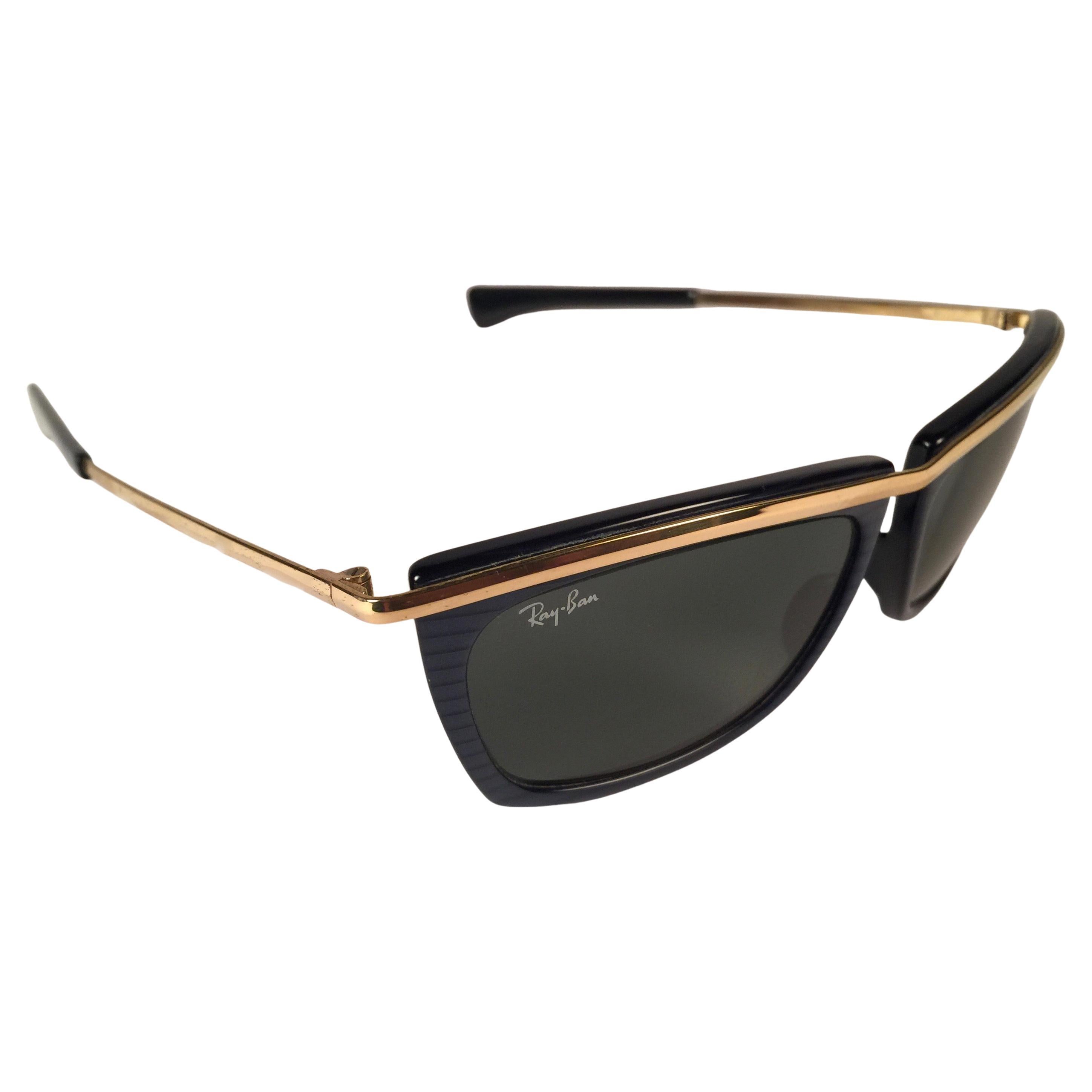 Nuovo Occhiali da sole Ray Ban Olympia Oro e Blu G15 Lenti Grigie Anni '80 B&L