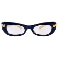 Vintage-Brille von Oliver Goldsmith im Cat-Eye-Stil, schwarz und gold, hergestellt 1960 in Italien