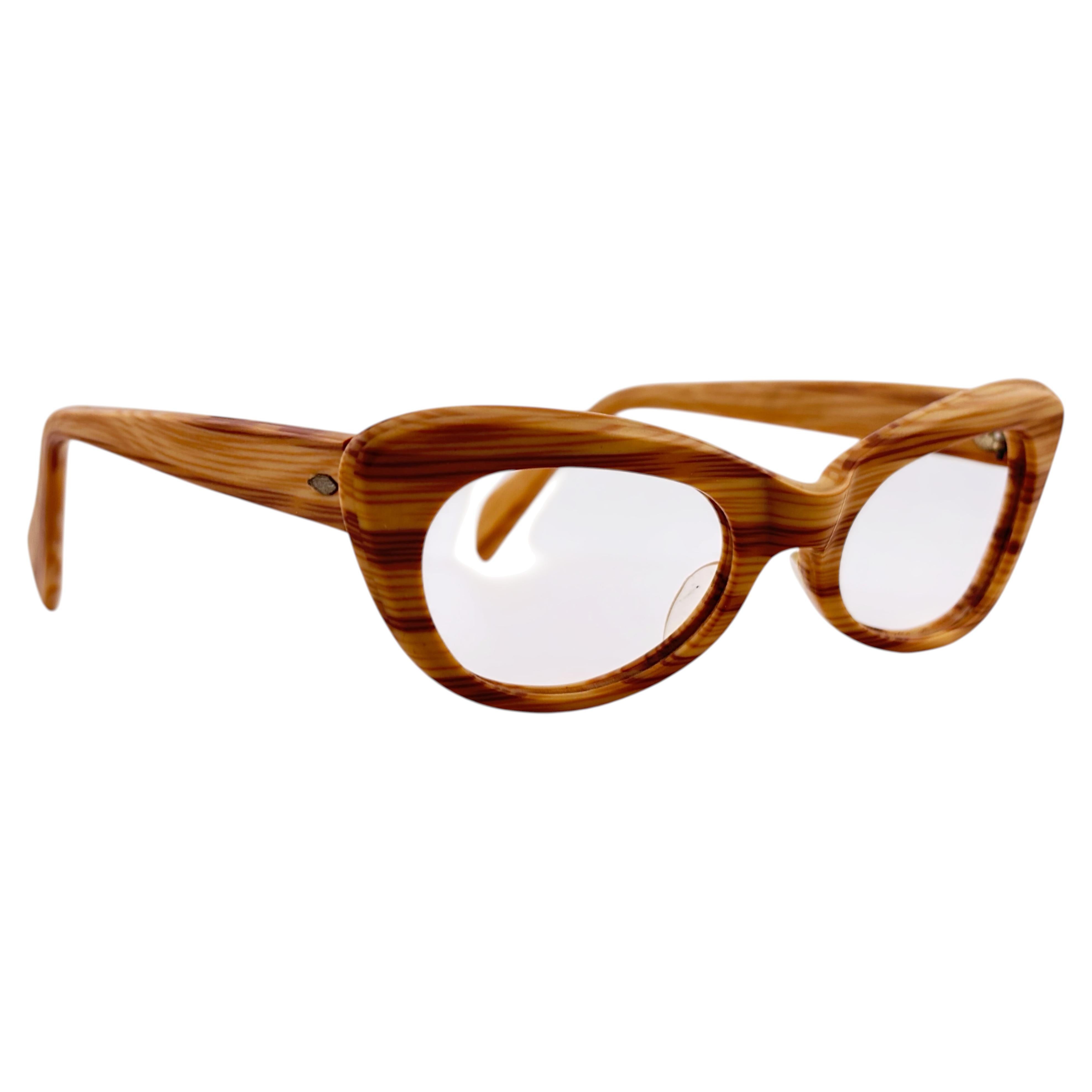 Gafas vintage de acetato con montura de imitación de madera estilo «ojo de gato», gafas de sol de los años 60