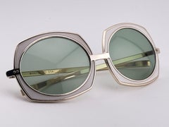 Vintage Renauld White Gold Oversized Frame Blue Lens 1980 Sunglasses Made in USA