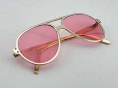 Vintage Renauld Silver Aviator Frame Medium Rose Lens Sunglasses 1970'S Usa
