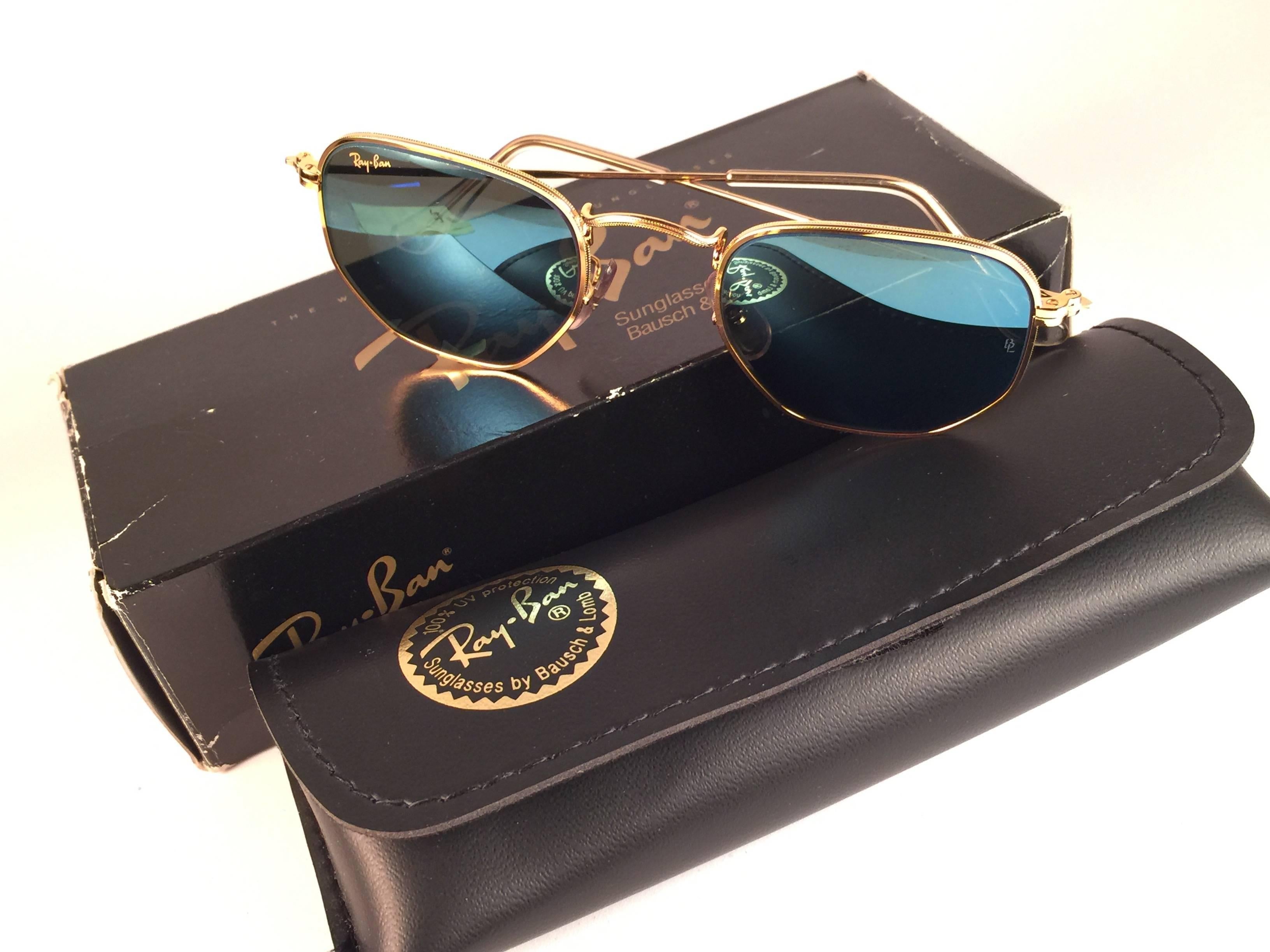 New Vintage Ray Ban Style 3 Blue Mirror Lenses 1990's B&L Sunglasses 1
