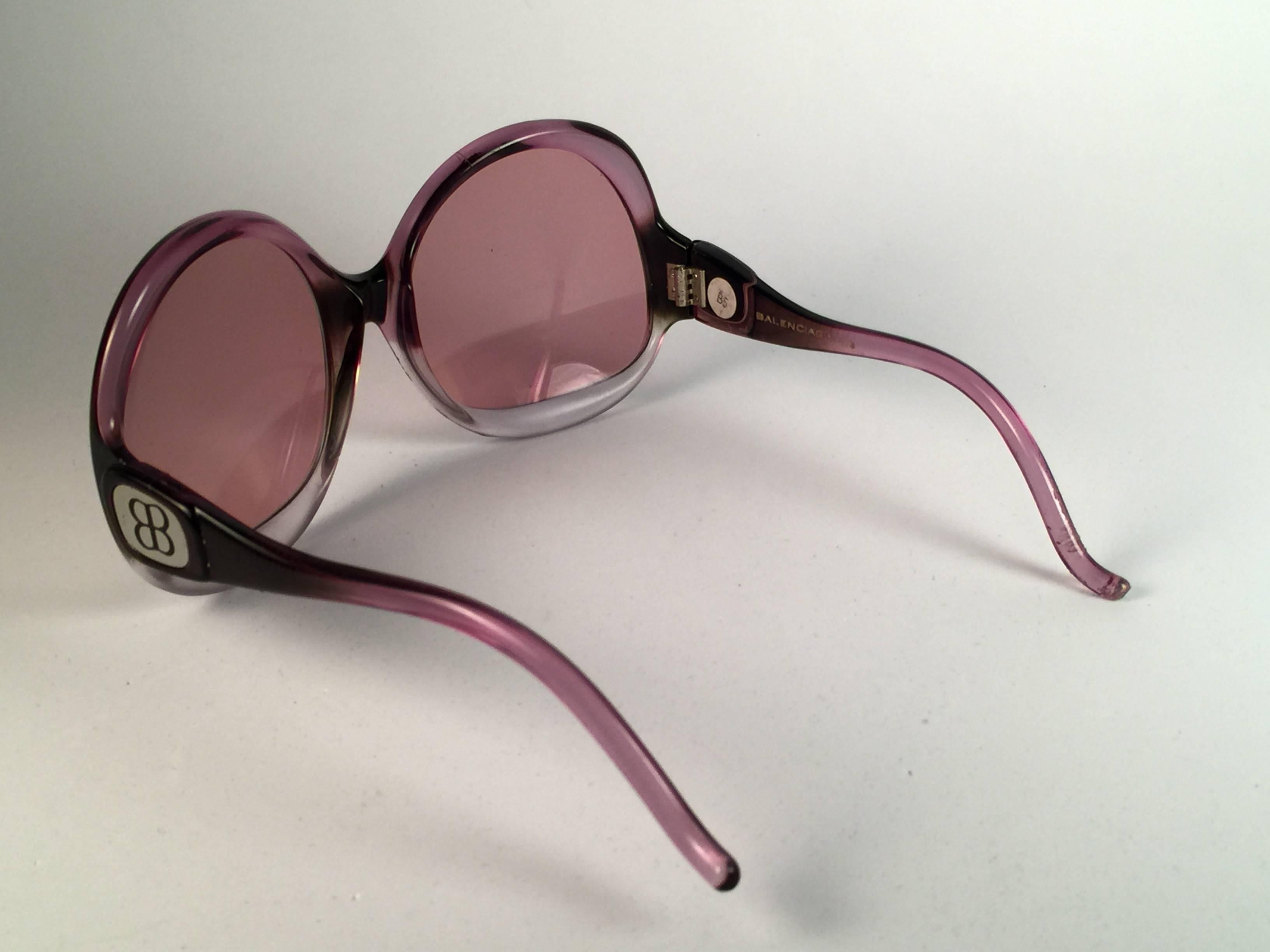 Pink New Vintage Balenciaga Clear & Magenta Sunglasses 1970's 