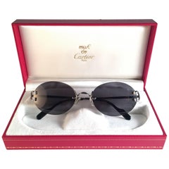Neu Vintage Cartier Scala 52mm Platin Randlose Graue Lens Case France Sonnenbrille