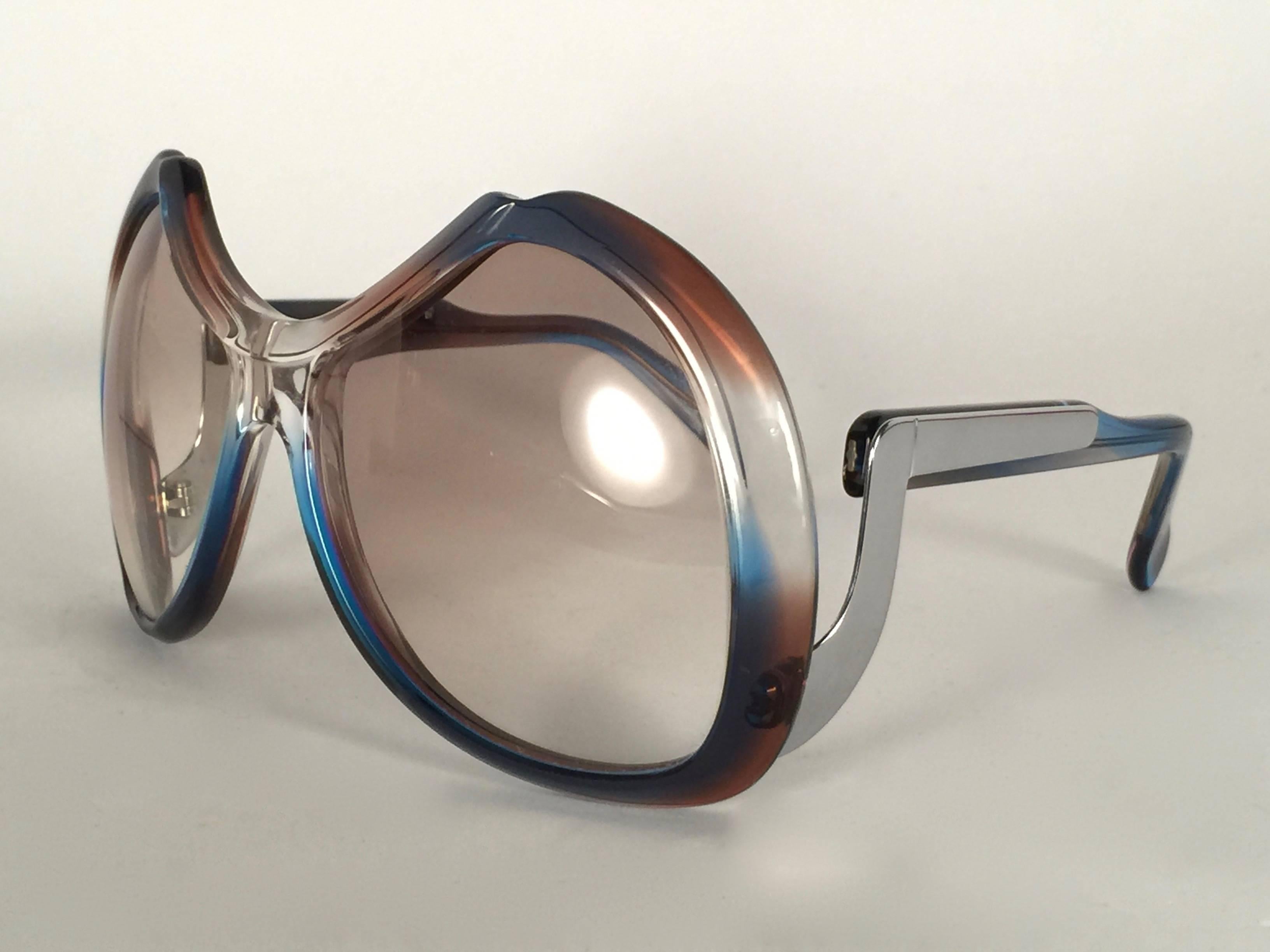 Marron New Vintage Menrad Multicolour Silver Funk Germany 1970 Sunglasses  en vente
