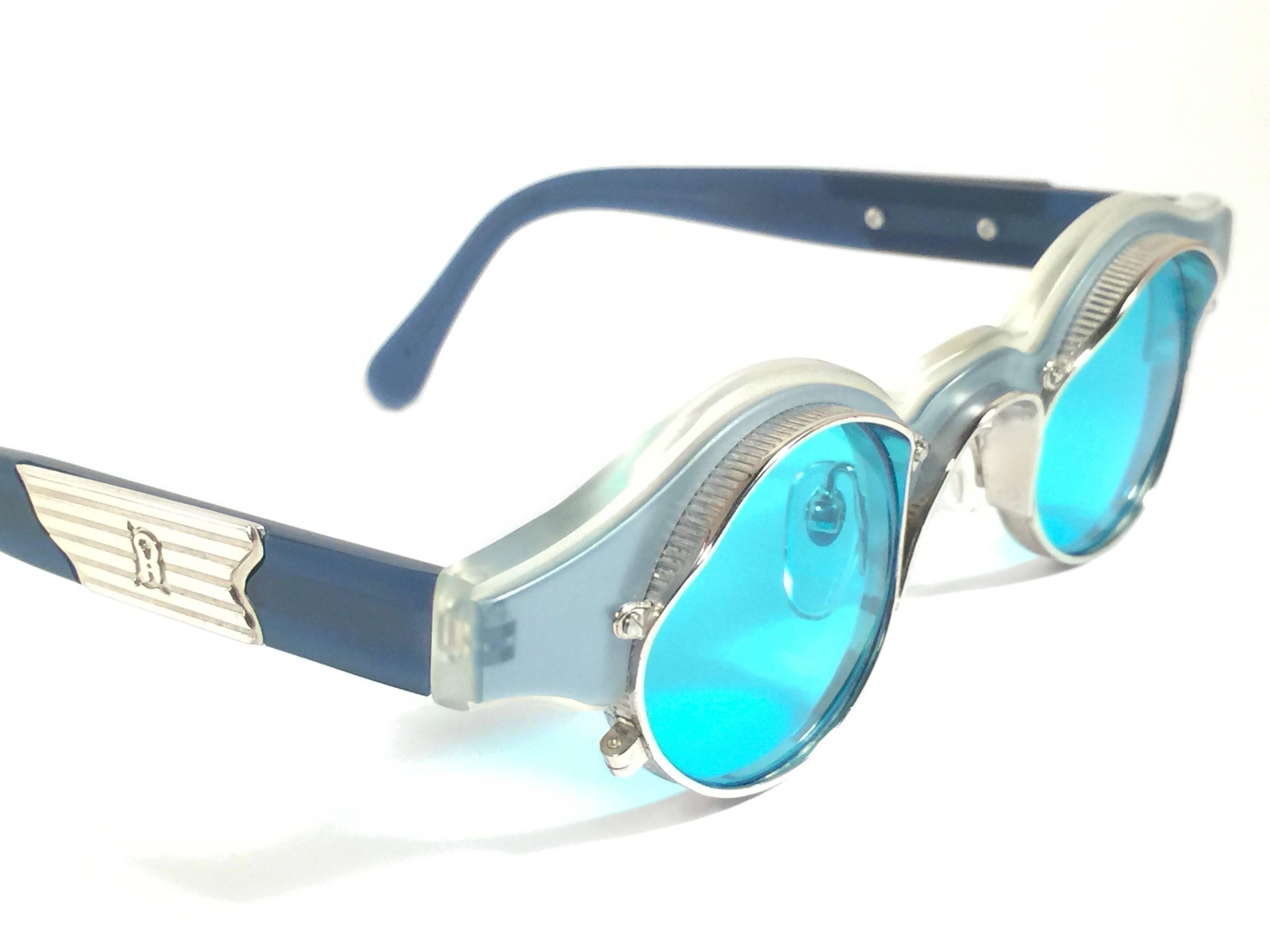 Blue New Vintage Matsuda 10605 Turquoise and Silver 1990s Made in Japan Sunglasses