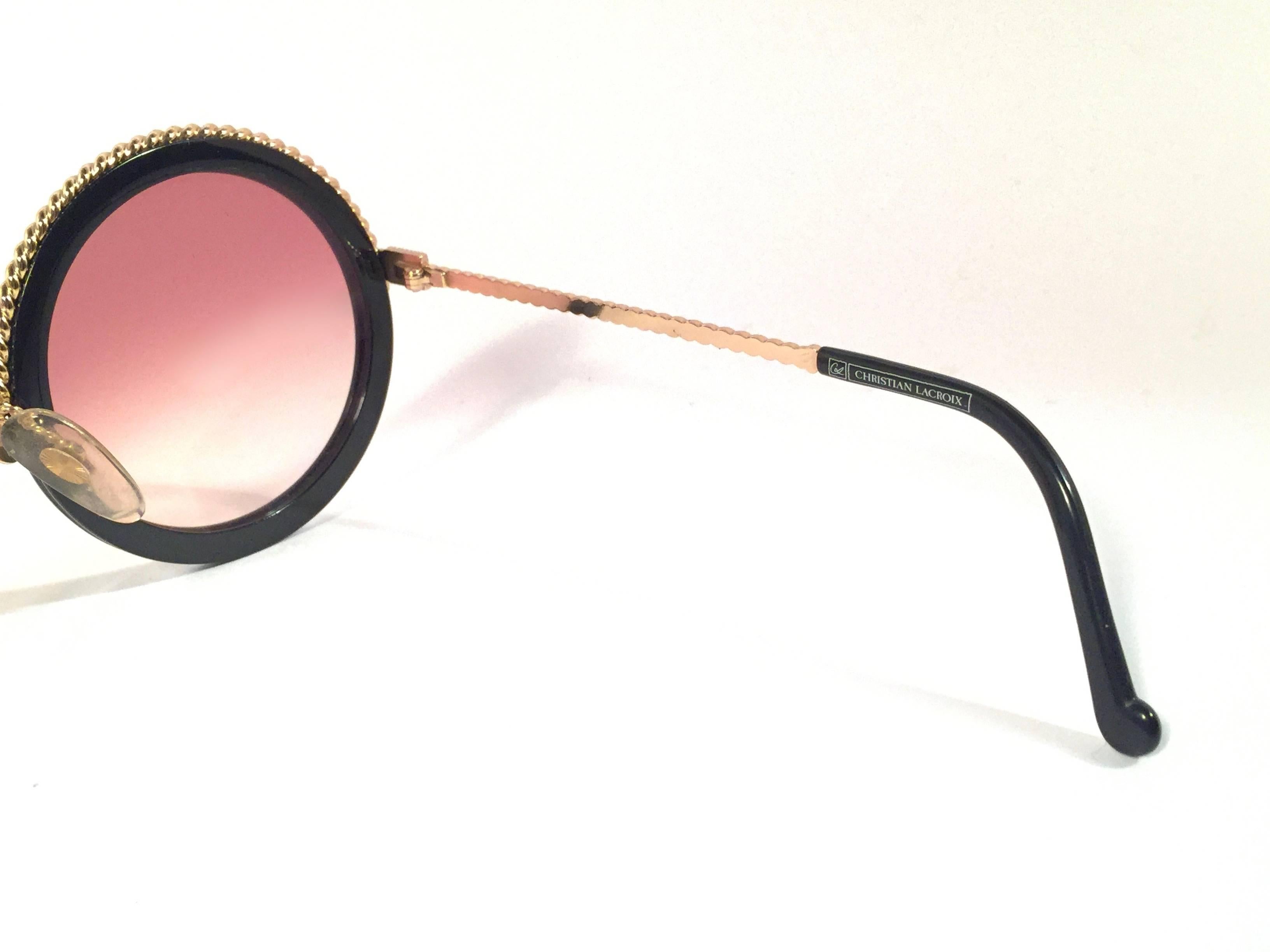 New Vintage Christian Lacroix Round Black Gold Accents 1980 France Sunglasses In New Condition In Baleares, Baleares