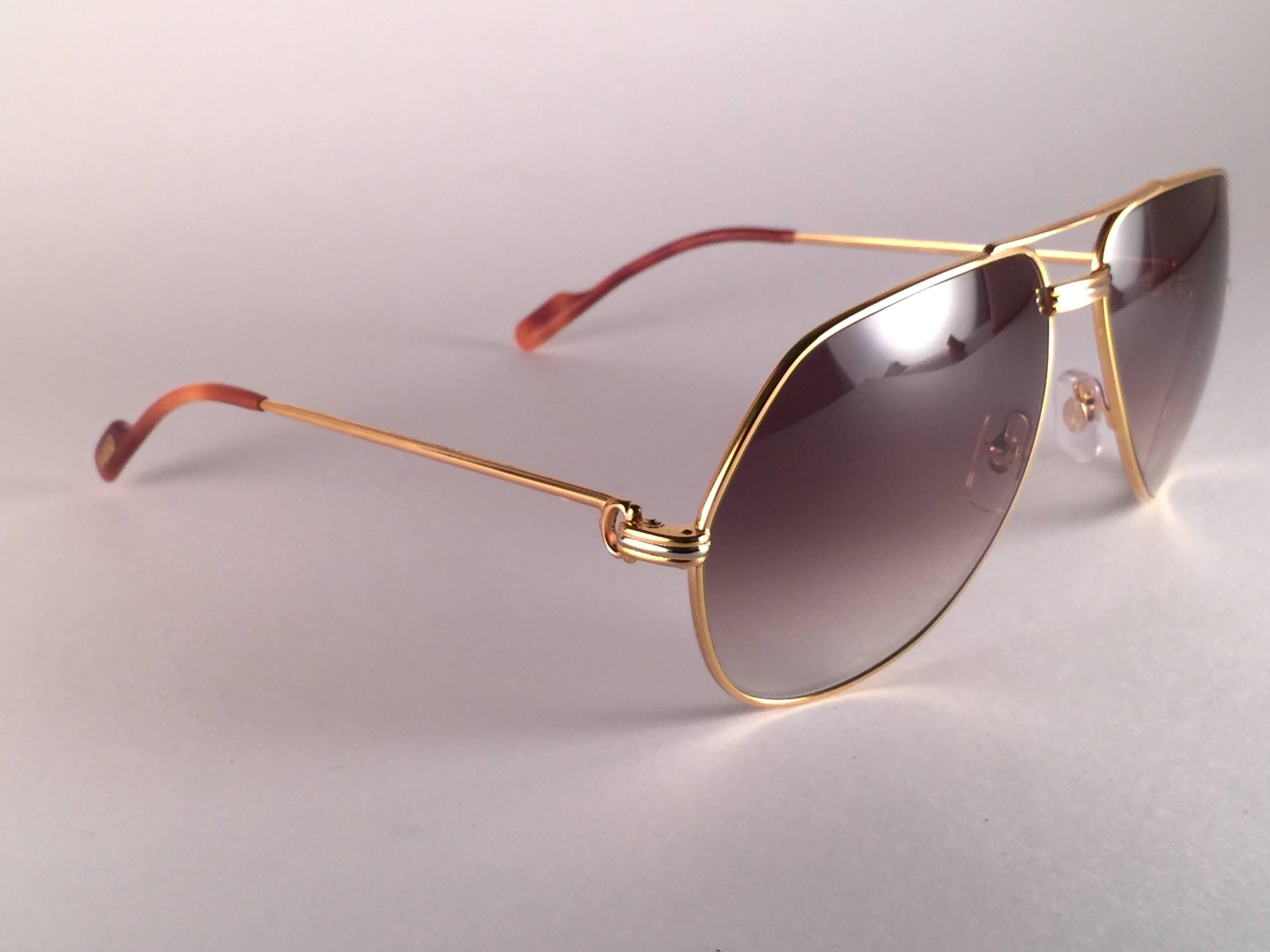 New Cartier Vendome Gold 59Mm Brown Lens Heavy Plated Sunglasses France In New Condition In Baleares, Baleares