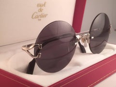 New Cartier Madison Round Rimless Platine 50mm Grey Lenses France Sunglasses