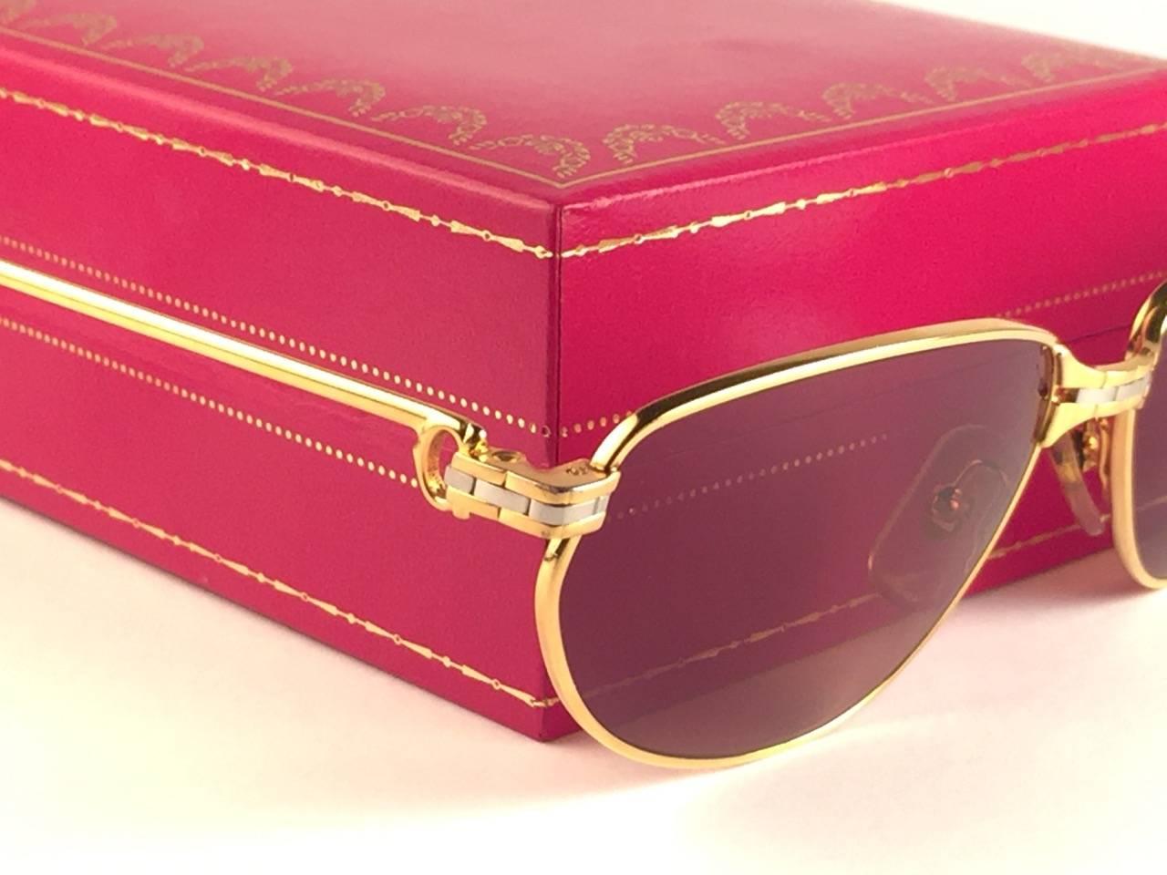 Beige Cartier Panthere Windsor 57mm Cat Eye Sunglasses 18K Heavy Plated France