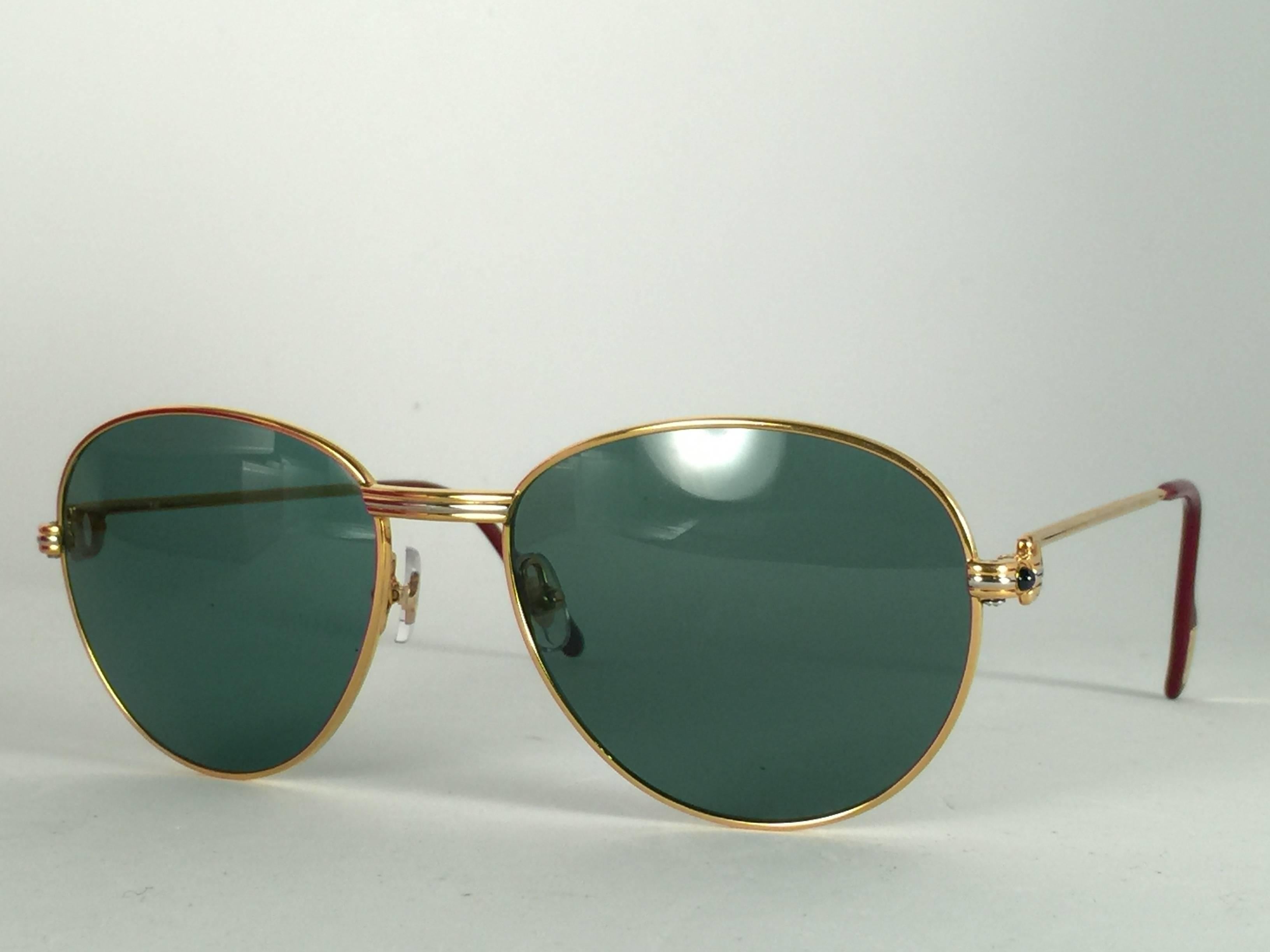 New Vintage Cartier Louis Sapphire 55mm Grey Sunglasses Heavy Gold Plated 18k  2