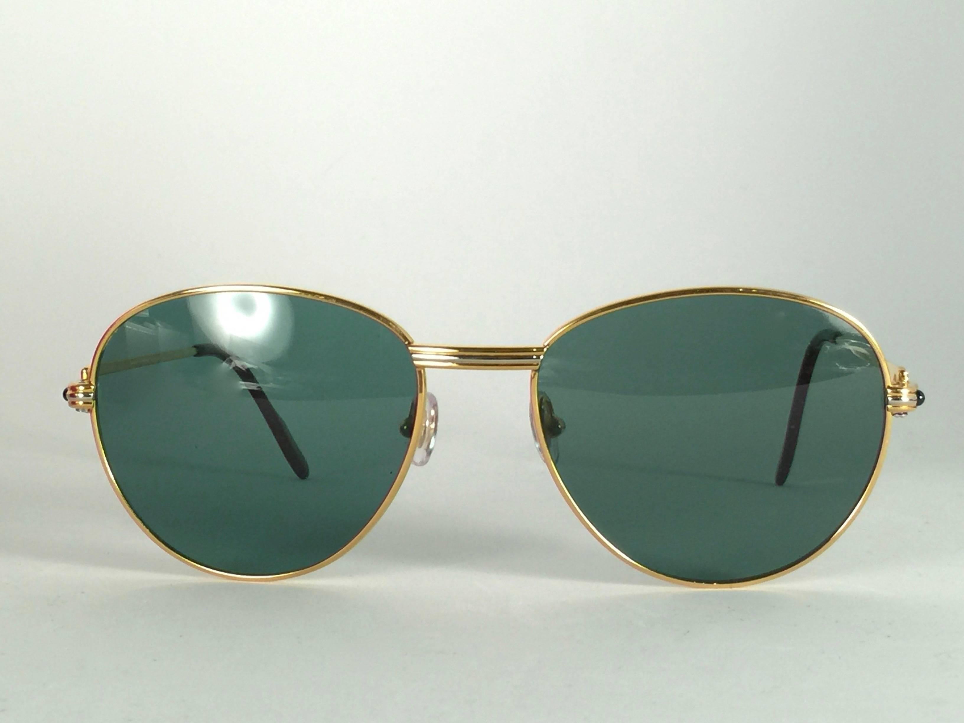 New Vintage Cartier Louis Sapphire 55mm Grey Sunglasses Heavy Gold Plated 18k  1