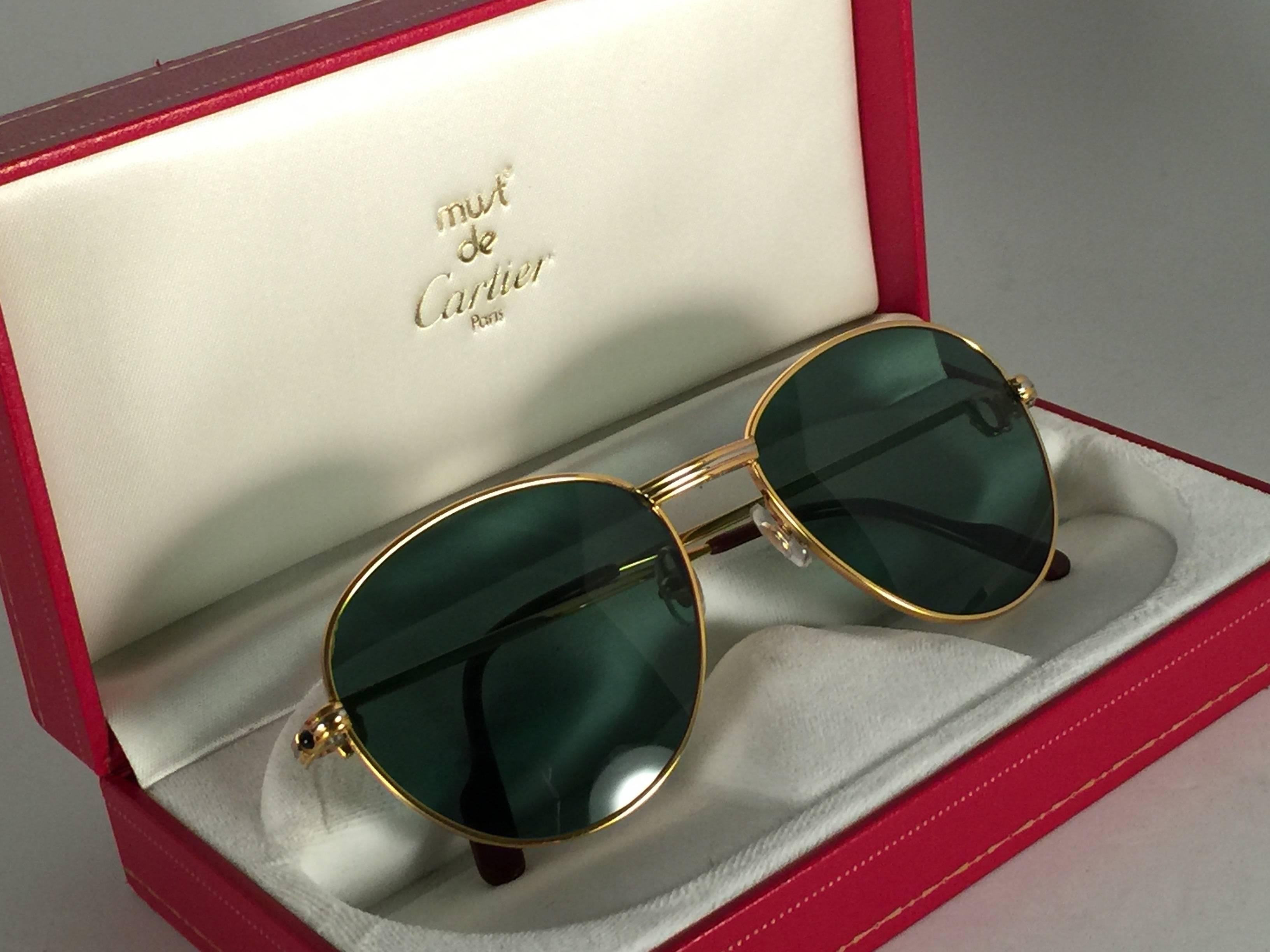 New Vintage Cartier Louis Sapphire 55mm Grey Sunglasses Heavy Gold Plated 18k  In Excellent Condition In Baleares, Baleares