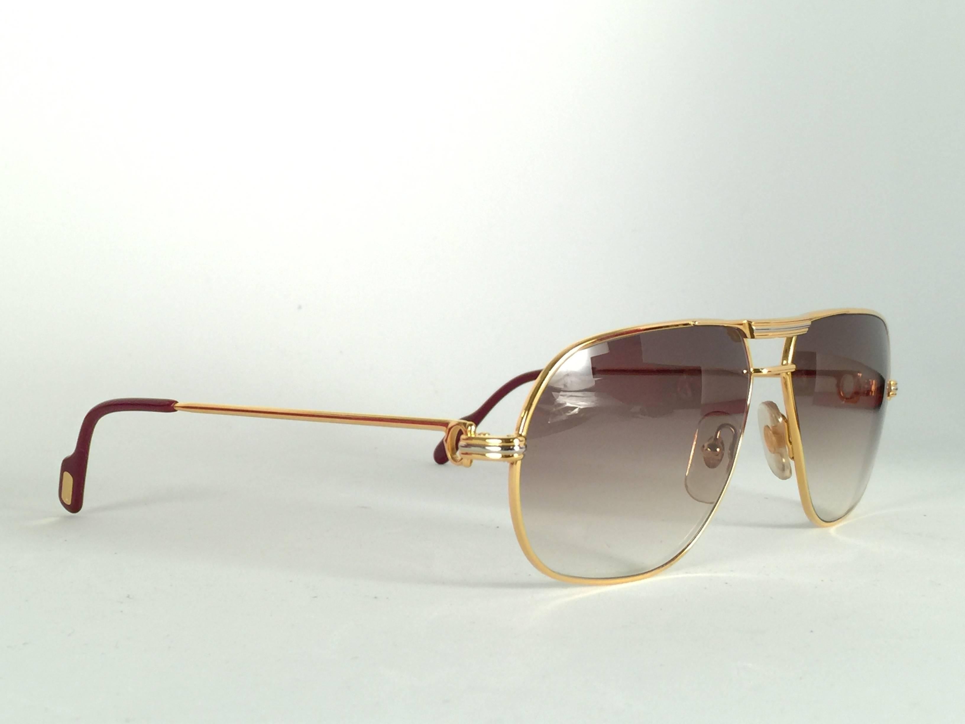 Brown New Cartier Tank 59mm Medium Gradient Vendome Sunglasses France 18k Sunglasses