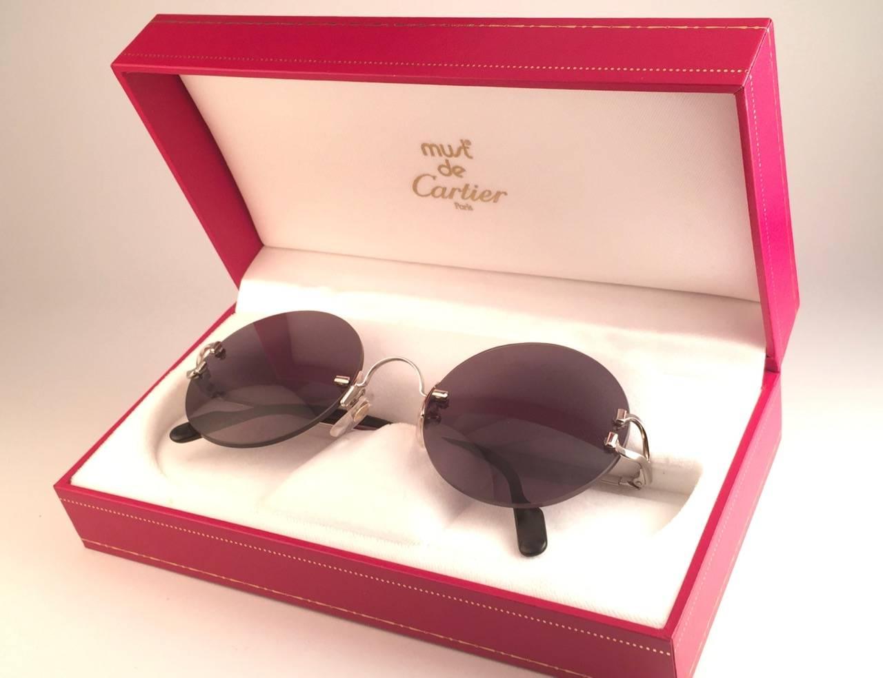 Women's or Men's New Cartier Madison Round Rimless Platine 50mm Grey Lenses France Sunglasses