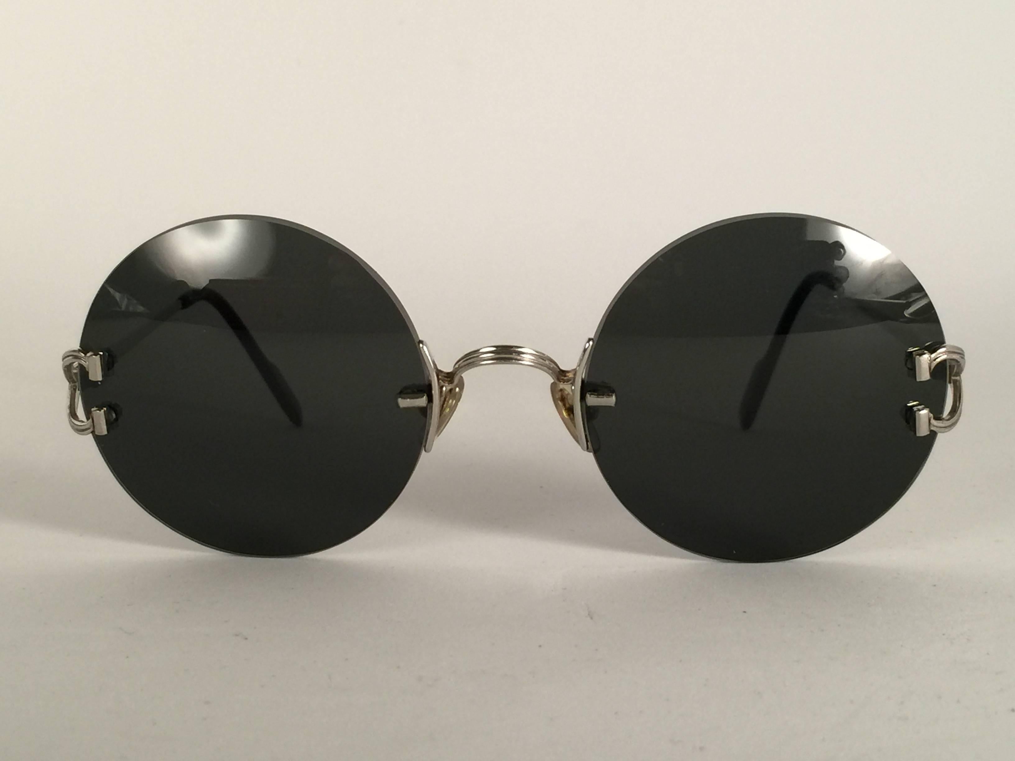 Black New Cartier Madison Special Edition Round Rimless Platine 50mm Sunglasses