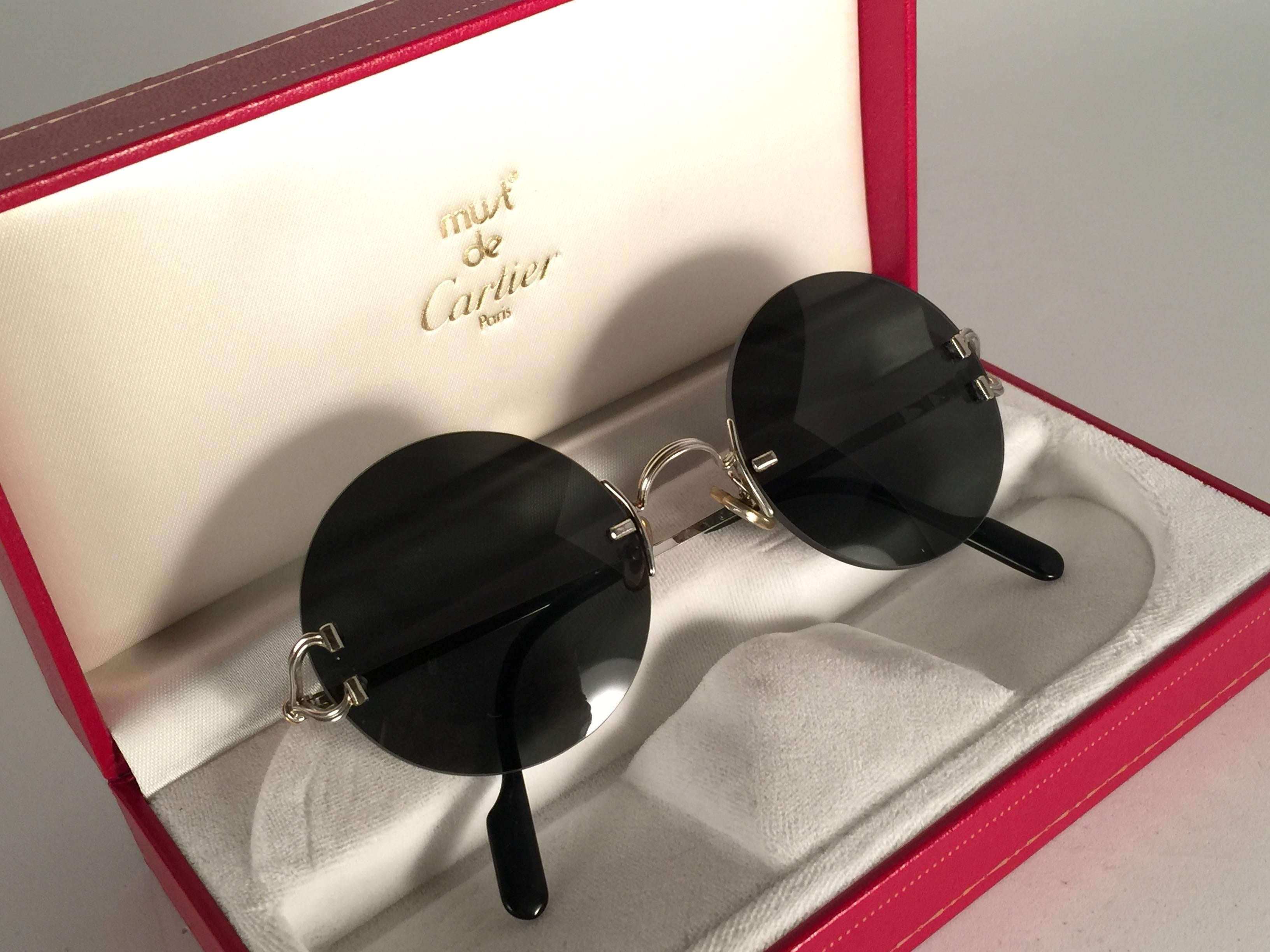 Runde Randlose Platin-Sonnenbrille von Cartier Madison, Sonderausgabe, 50 mm, rund (Schwarz)