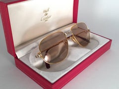 New Vintage Cartier Romance Santos 58MM France 18k Gold Plated Sunglasses