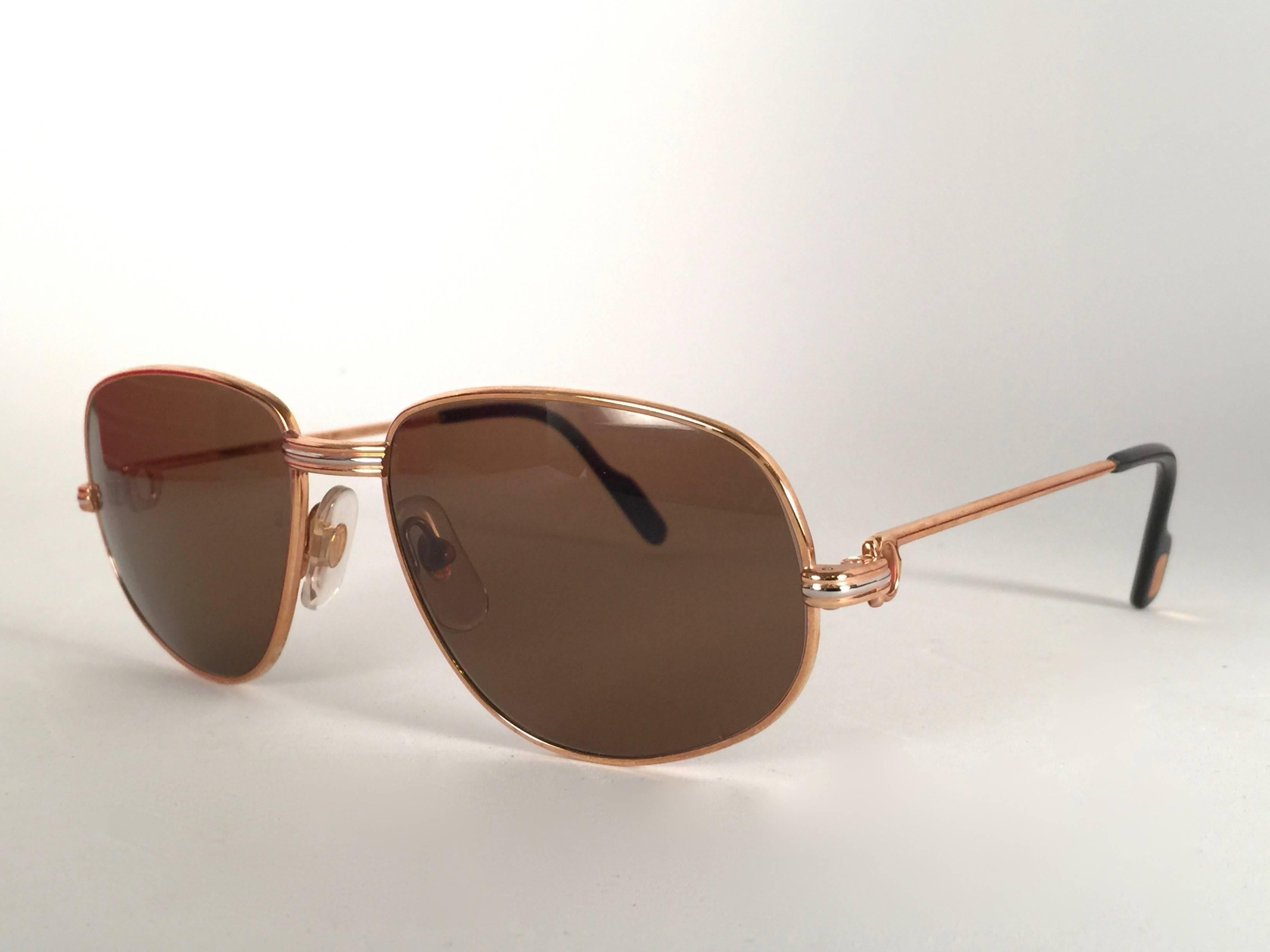 New Vintage Cartier Romance Vendome 54MM France 18k Rose Gold Plated Sunglasses In New Condition In Baleares, Baleares
