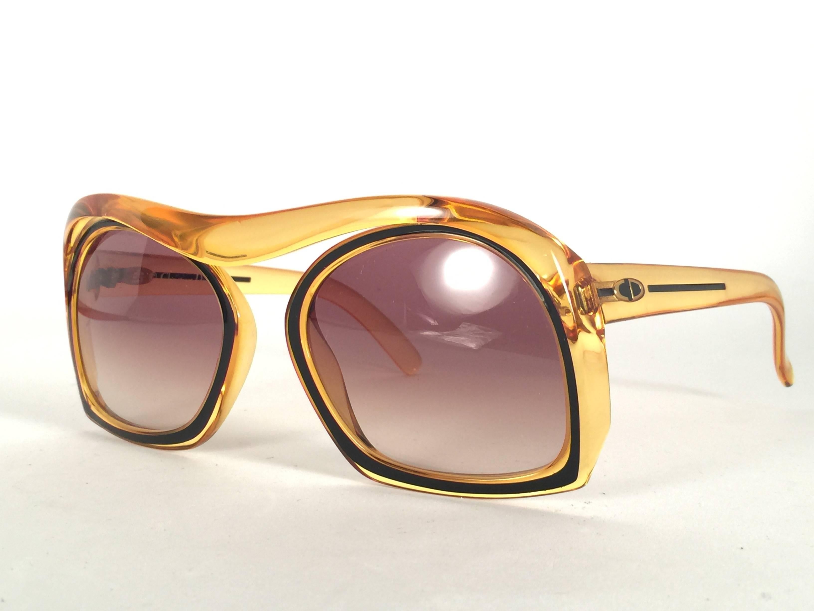 Orange New Vintage Christian Dior 2043 10 Oversized Amber Black Optyl Sunglasses