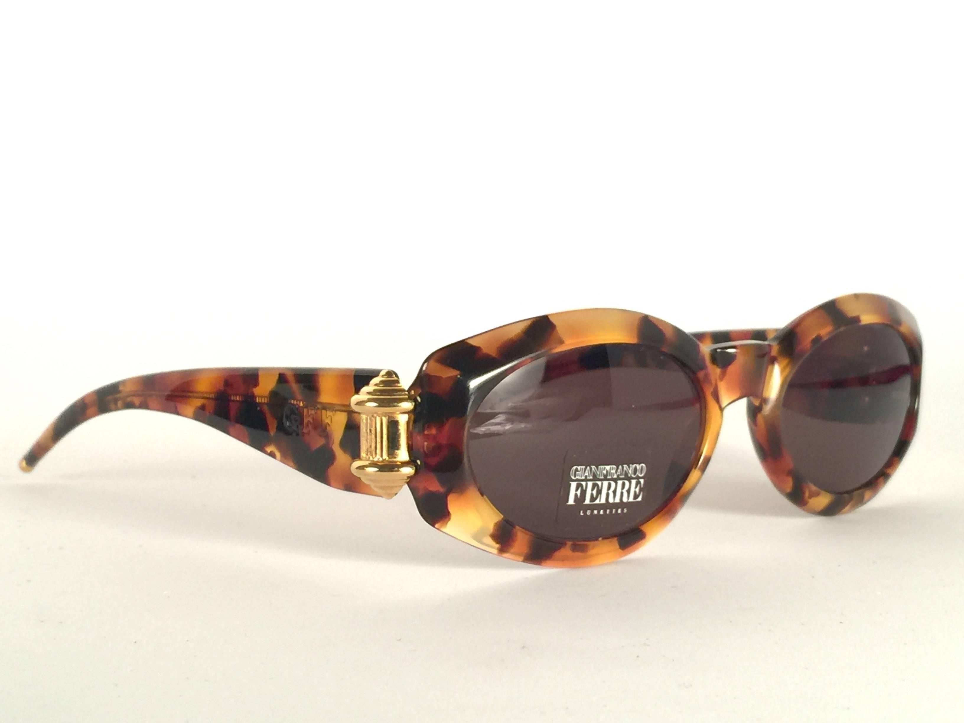 Black New Vintage Gianfranco Ferré Tortoise & Gold 1990's Made in Italy Sunglasses