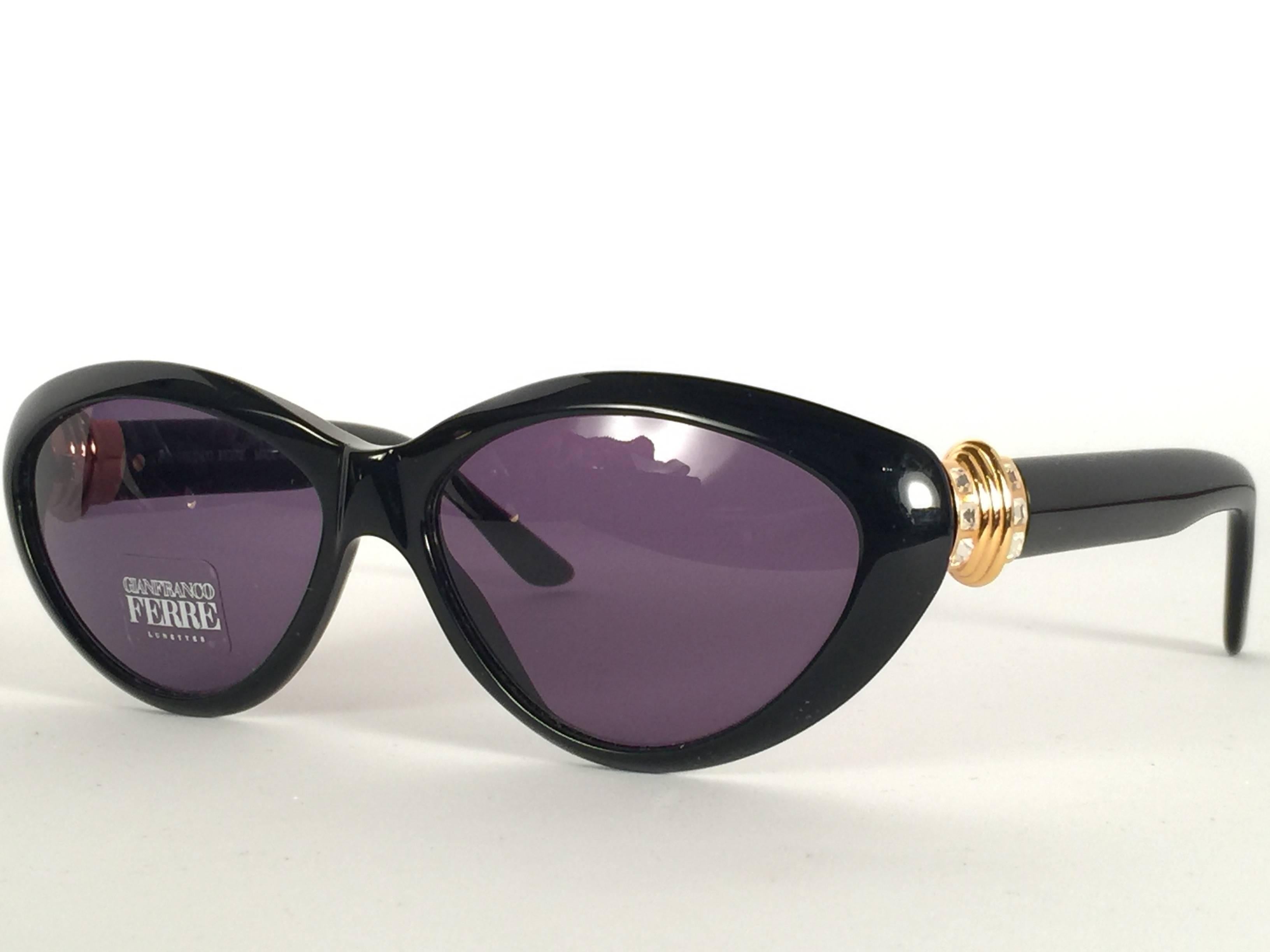 New Vintage Gianfranco Ferré Black & Rhinestones 1990's Made in Italy Sunglasses For Sale 1