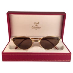 Retro Cartier Rivoli Vendome Cat Eye Heavy Gold Plated Sunglasses France