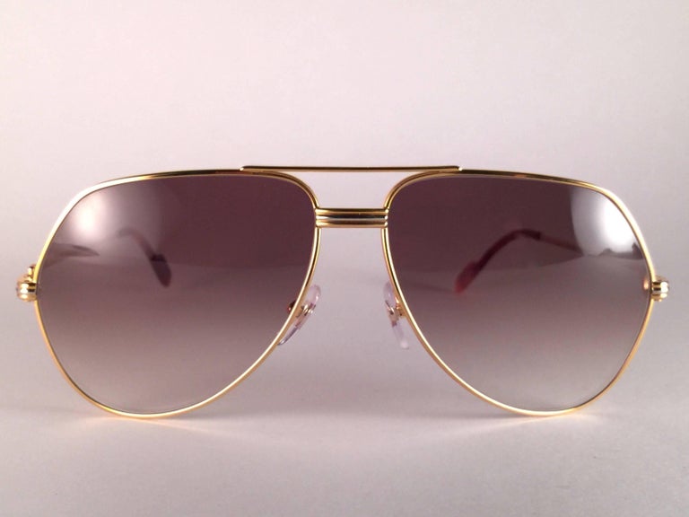 Cartier Vendome Gold Brown Lens Heavy Plated Sunglasses France at 1stDibs