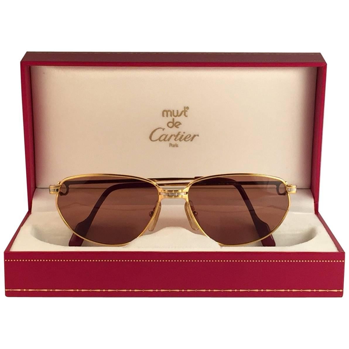 Cartier Panthere Windsor 55mm Cat Eye Sunglasses Heavy Plated France