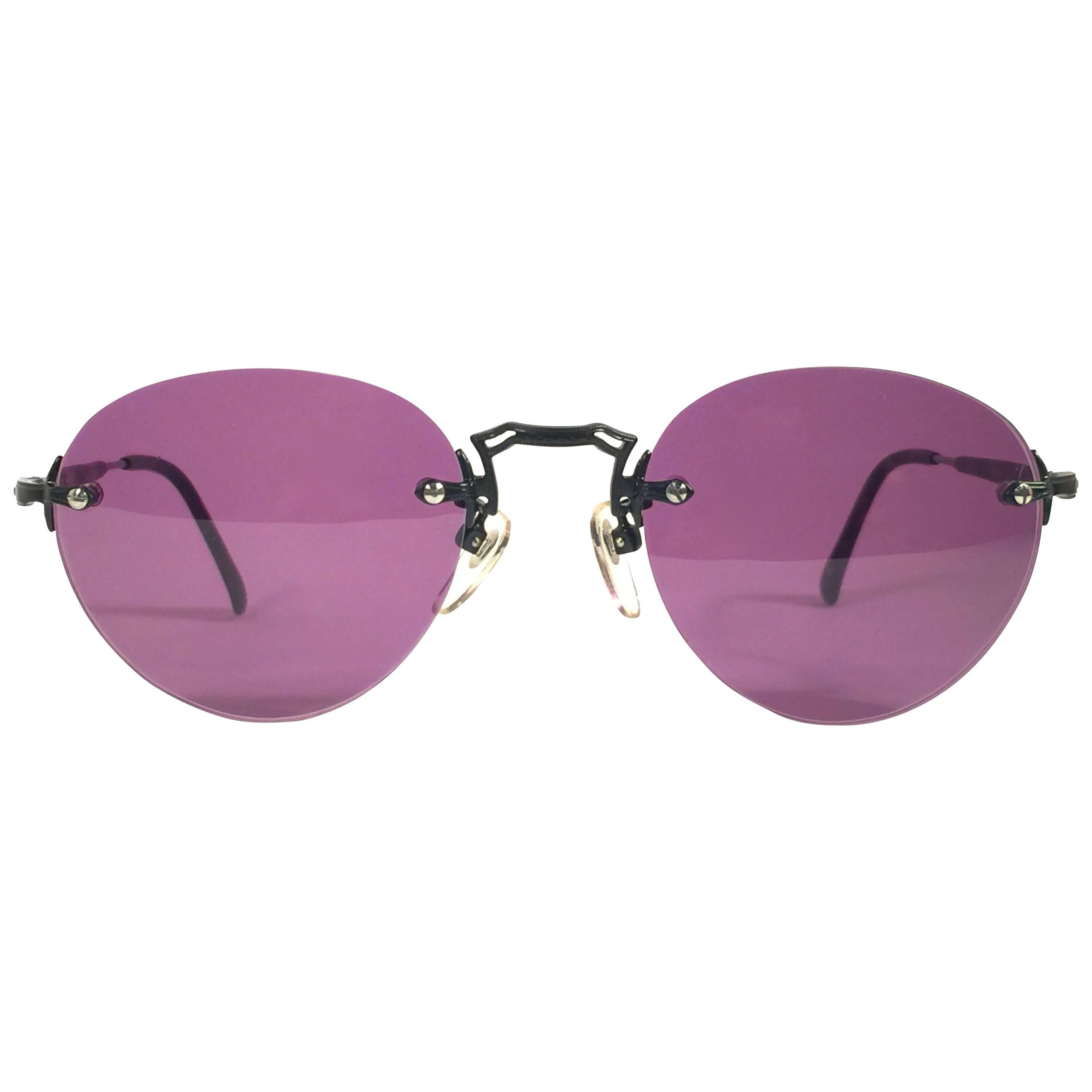 Ultra-Lite 3-Piece Rimless Logo Paris Purple Eyeglass Frame New Vtg 1990's Deco 