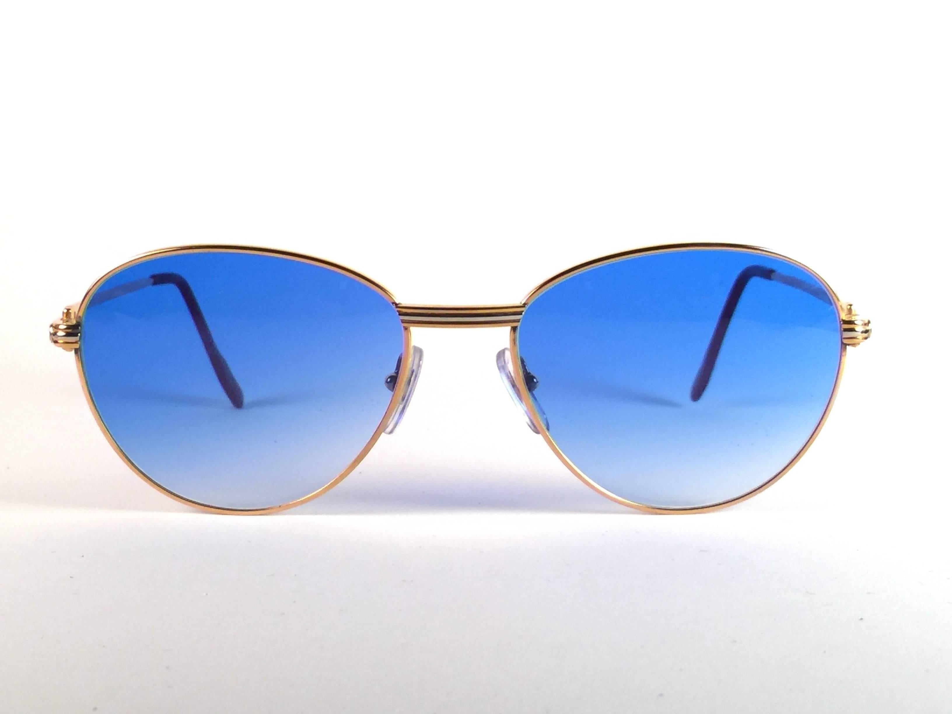 Women's or Men's Cartier France Louis Vintage Heavy Gold Plated Diamonds 55mm Sunglasses 