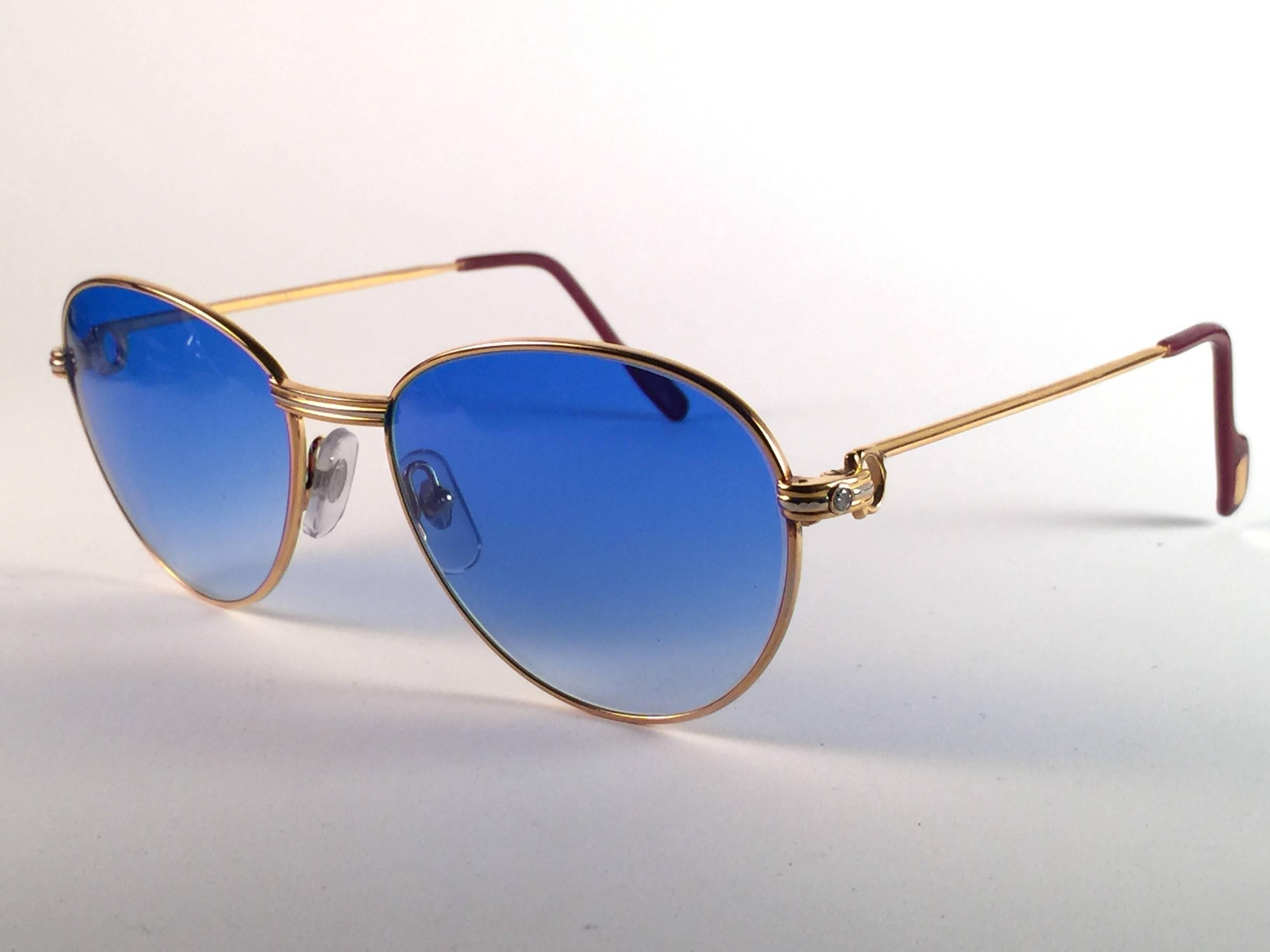 Cartier France Louis Vintage Heavy Gold Plated Diamonds 55mm Sunglasses  2