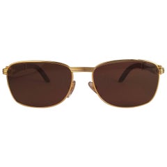 Cartier Wood Amboise Gold and Precious Wood Brown Lens Sunglasses 