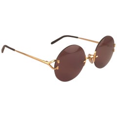 Cartier Madison Round Rimless Gold Brown Lens France Sunglasses