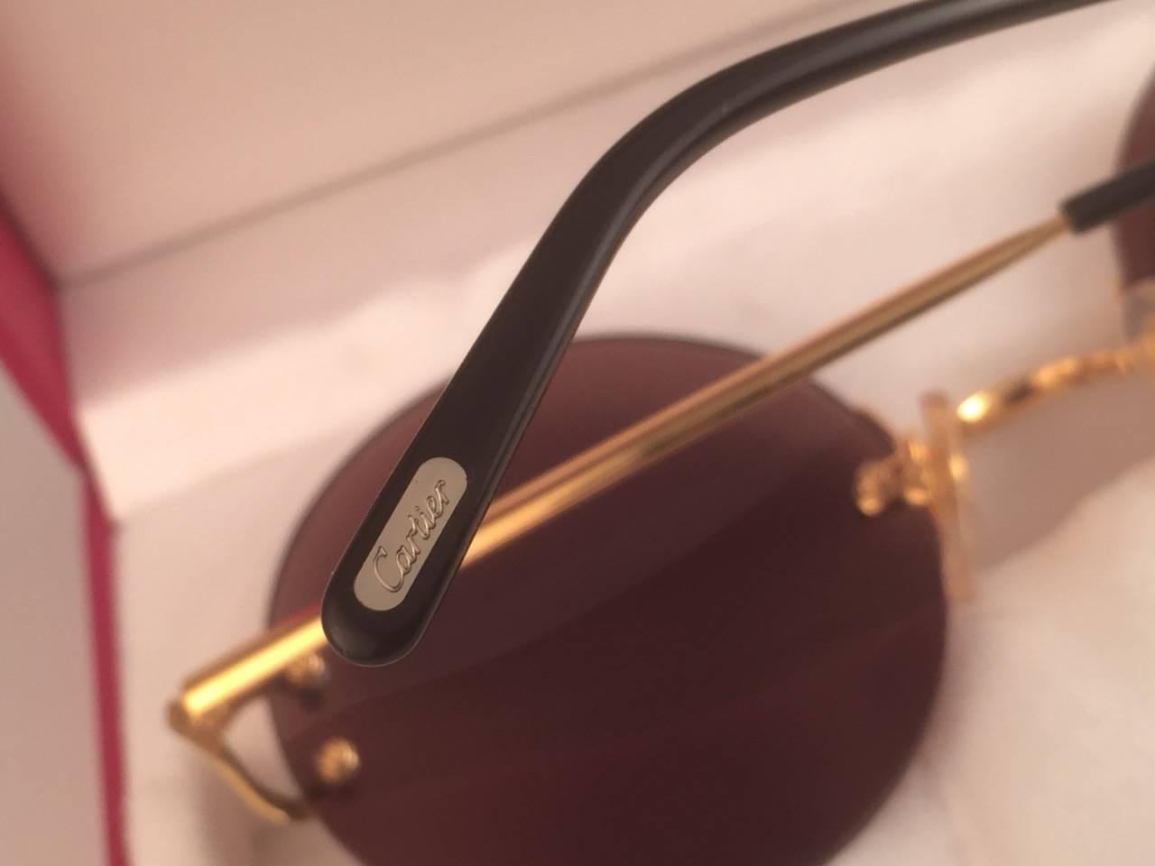 Cartier Madison Round Rimless Gold Brown Lens France Sunglasses In New Condition In Baleares, Baleares