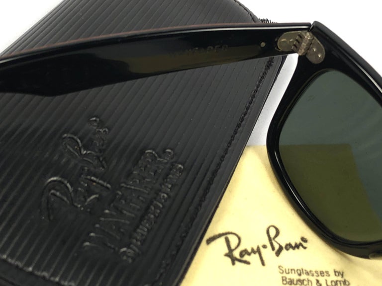 New Ray Ban The Wayfarer Orange Leather G15 Grey Lenses USA 80's Sunglasses For Sale 1