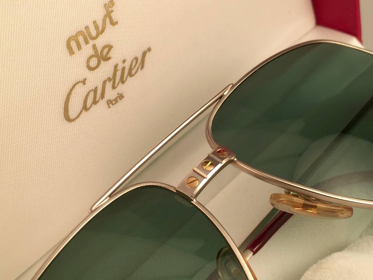Women's or Men's New Cartier Santos Screws Titanium 62Mm Grey Lens Heavy Plated Sunglasses France
