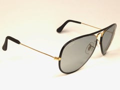 New Vintage Ray Ban Leathers Aviator Black Changeable Lens 58' B&L Sunglasses