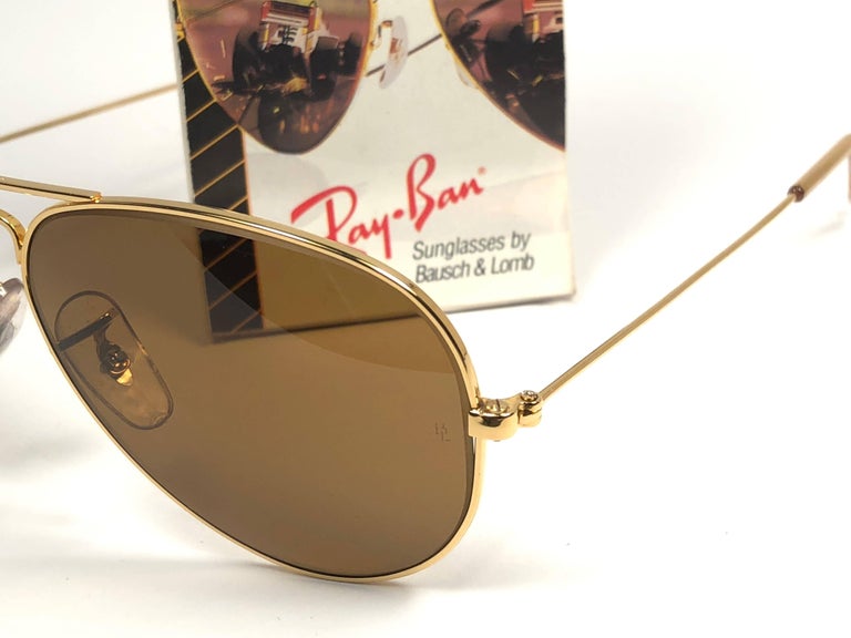 New Vintage Ray Ban Aviator 58MM B15 Brown Lenses B&L Sunglasses at 1stDibs