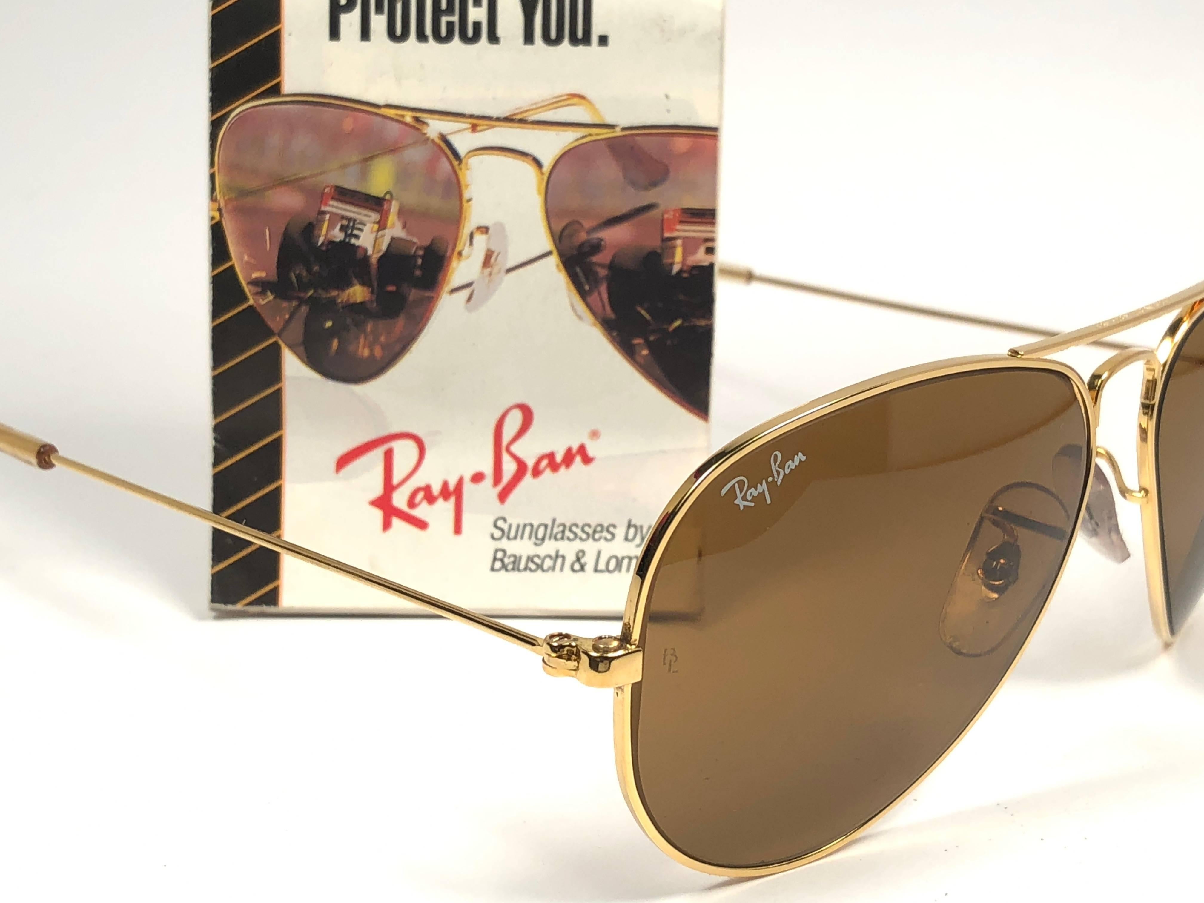 New Vintage Ray Ban Aviator 58MM B15 Brown Lenses B&L Sunglasses In New Condition In Baleares, Baleares