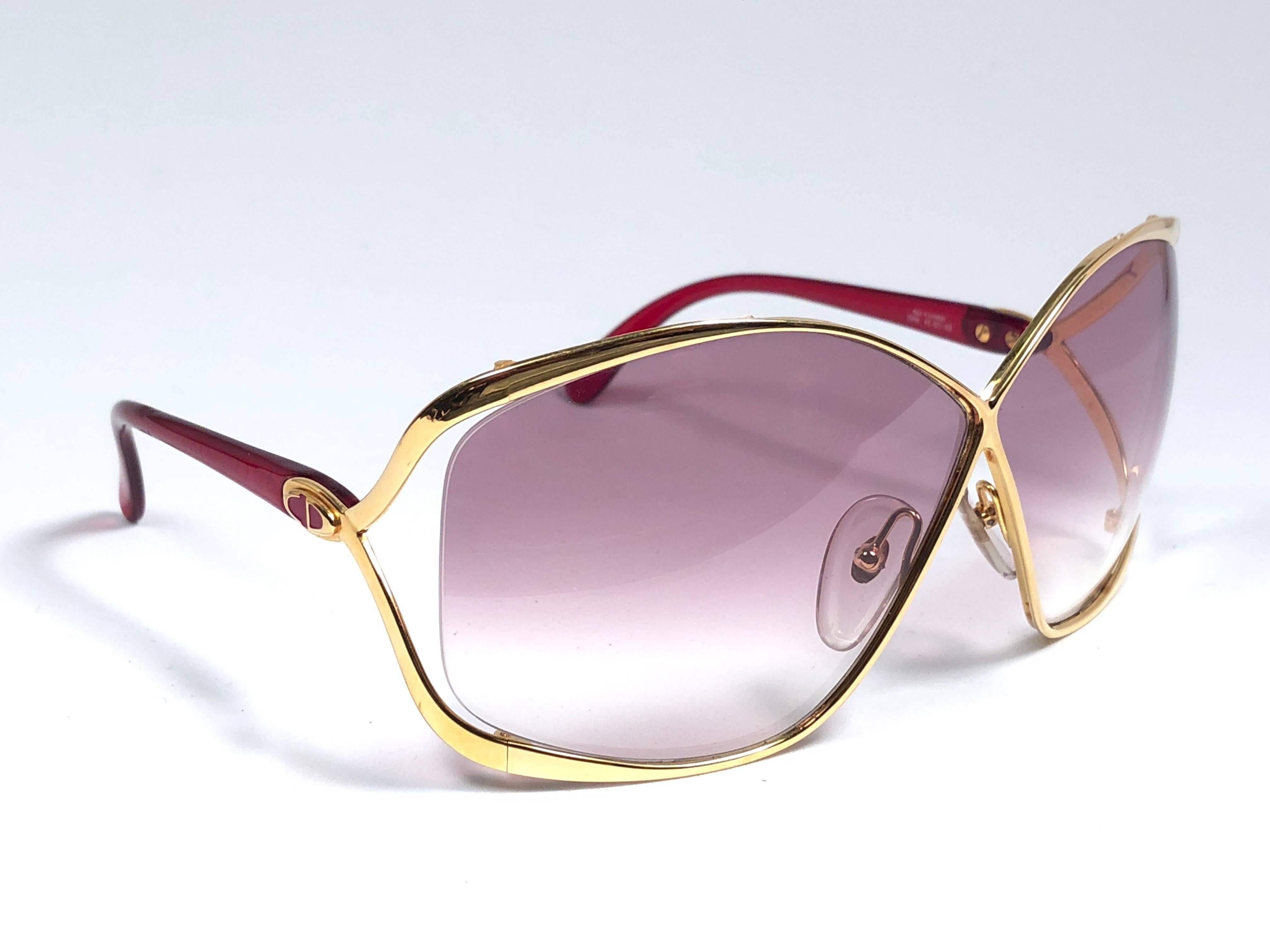 Gray New Vintage Christian Dior 2056 43 Butterfly Gold & Red Sunglasses 