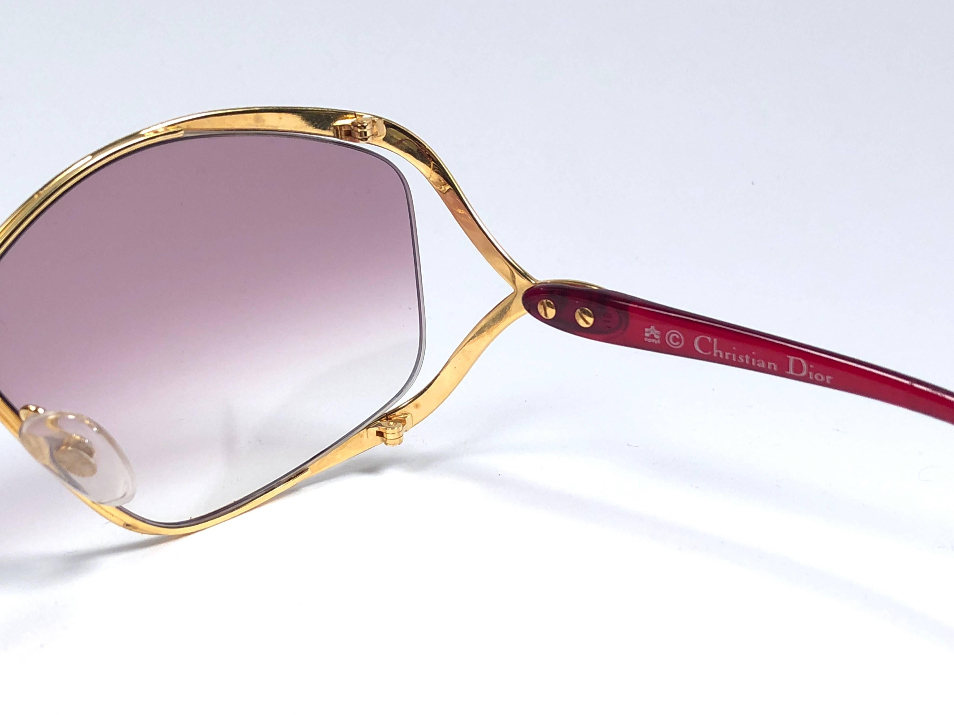 Women's New Vintage Christian Dior 2056 43 Butterfly Gold & Red Sunglasses 