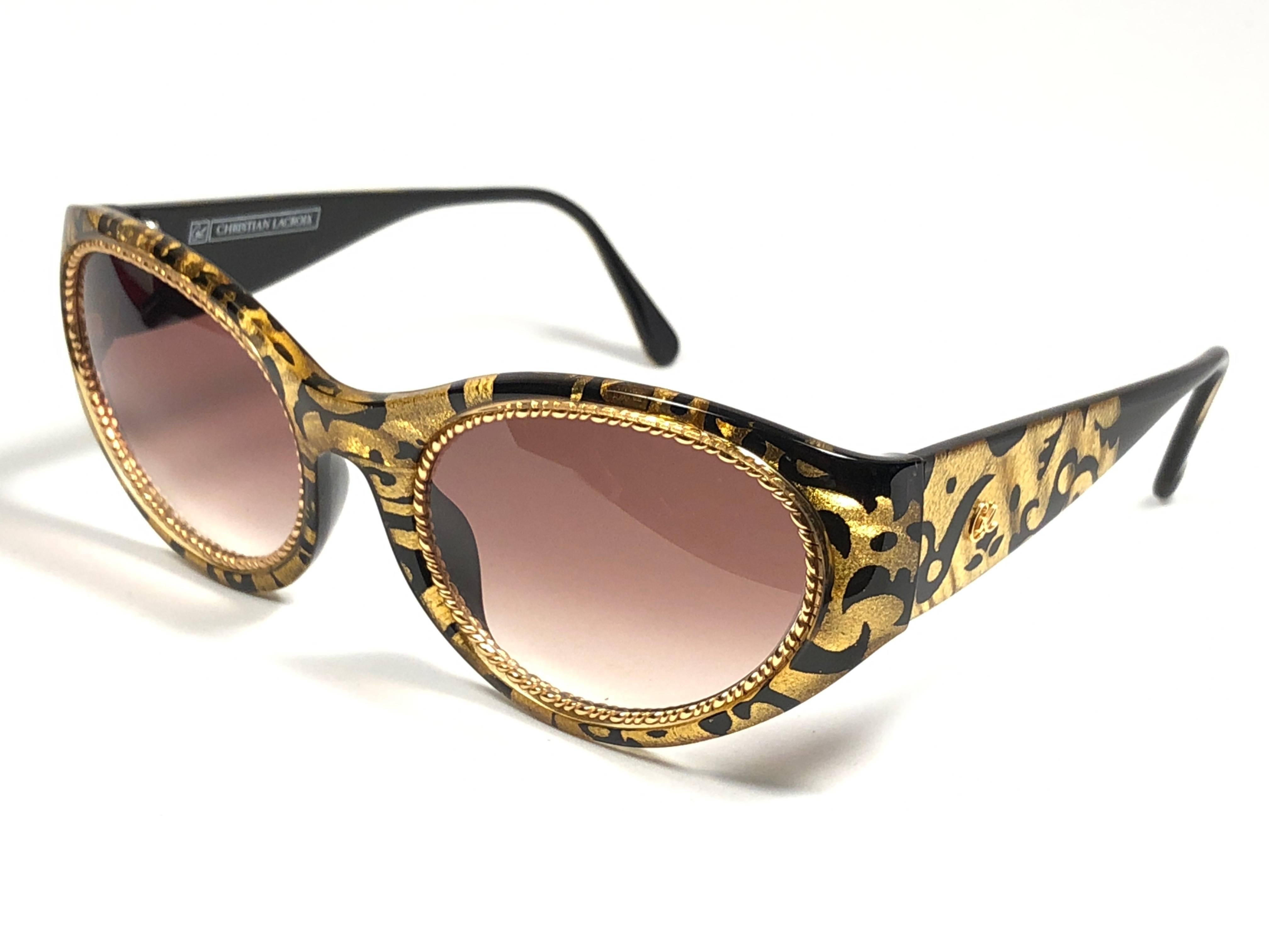 Christian Lacroix France Vintage Black and Gold Baroque Sunglasses, 1980  In New Condition In Baleares, Baleares