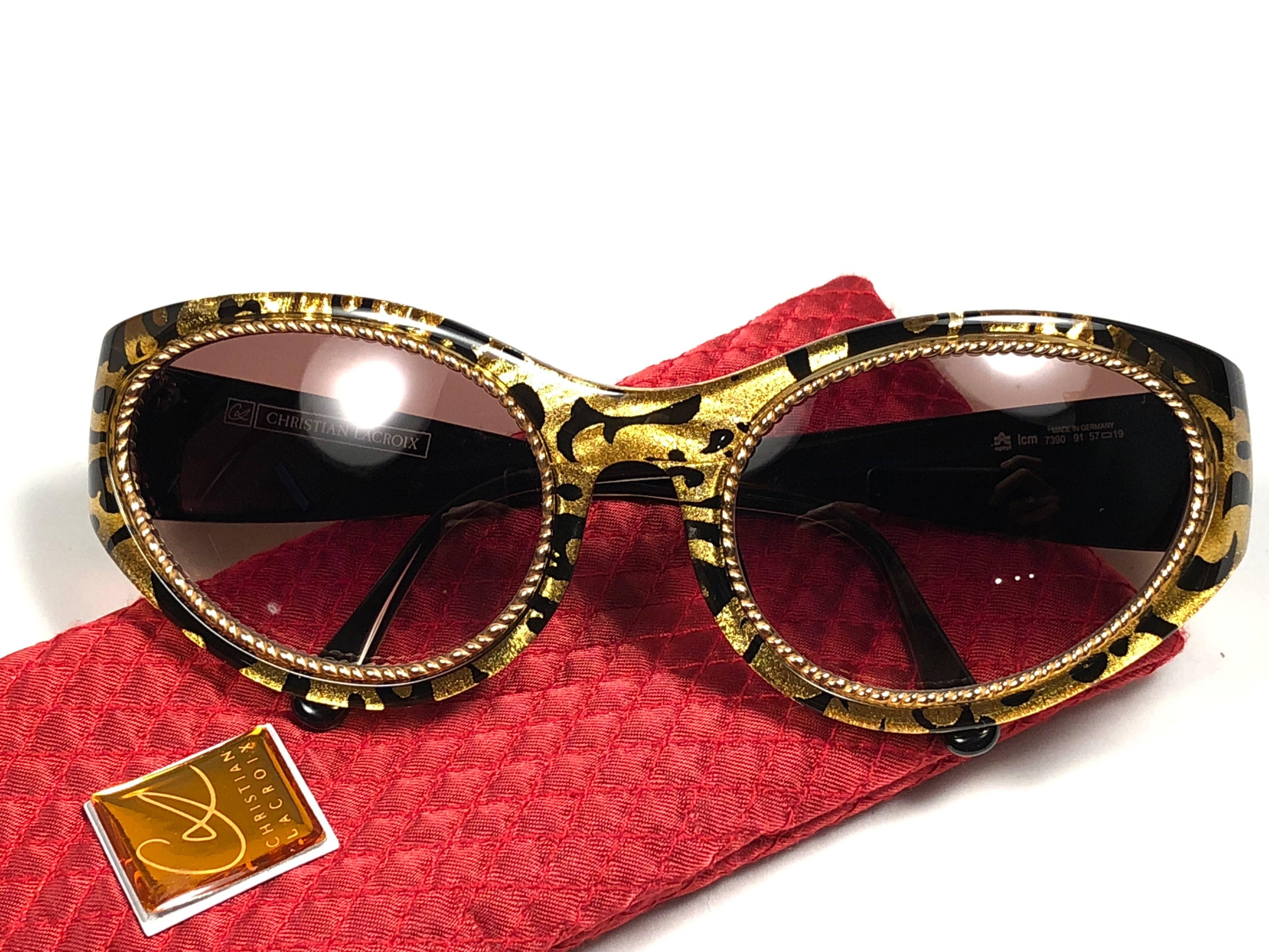 Christian Lacroix France Vintage Black and Gold Baroque Sunglasses, 1980  1
