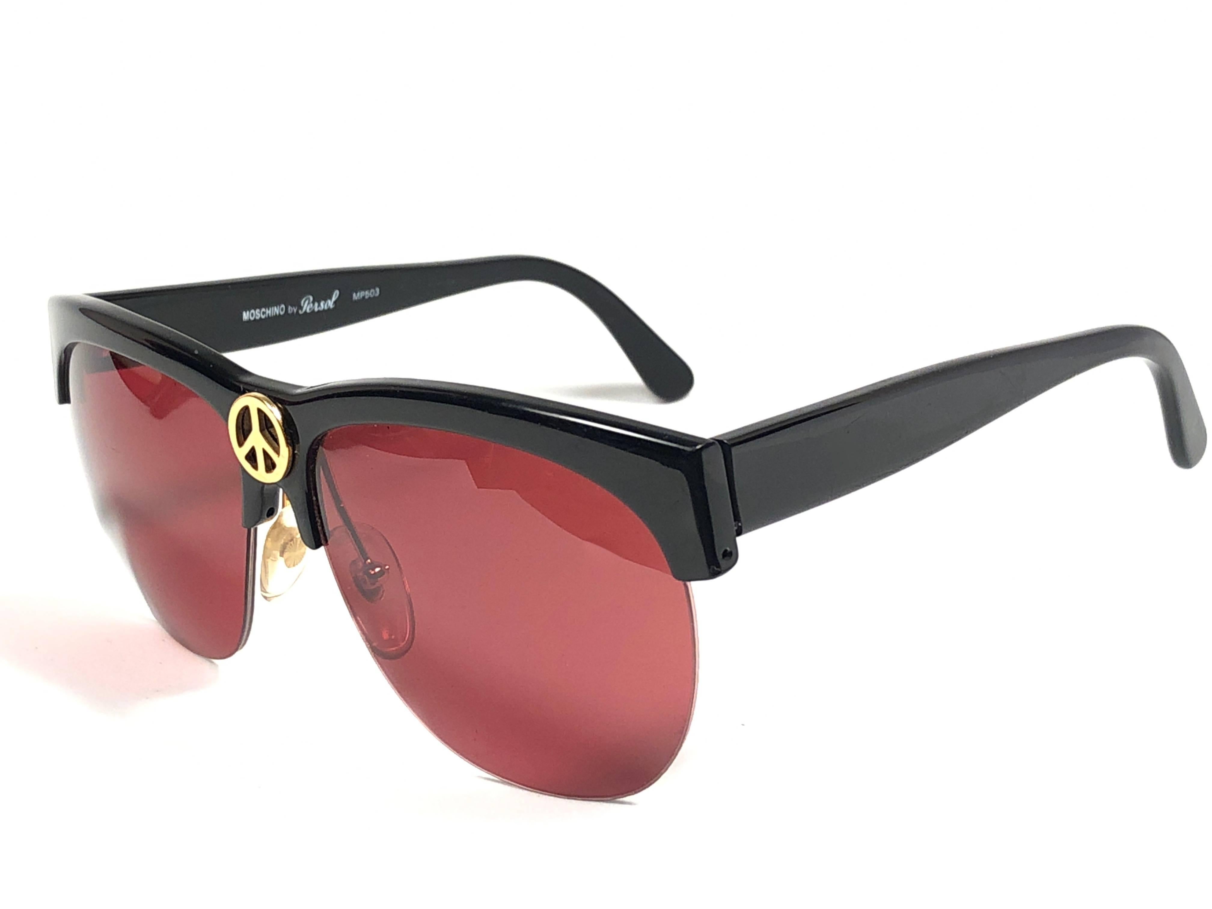 Pink Moschino By Persol Vintage Black Peace Sunglasses, 1990 