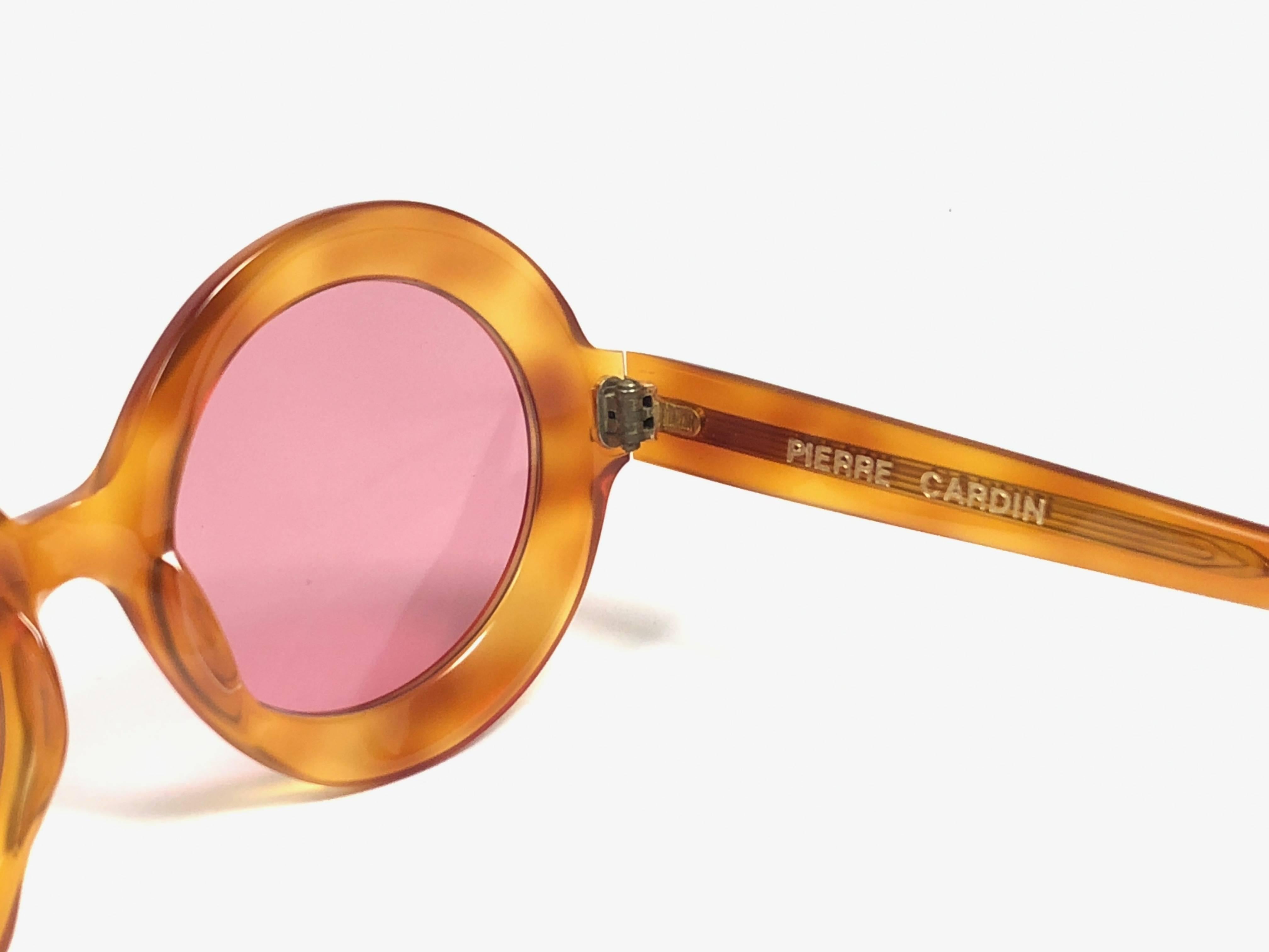 Women's New Vintage Pierre Cardin Round Honey Tortoise Rose Lenses C17 1960's Sunglasses