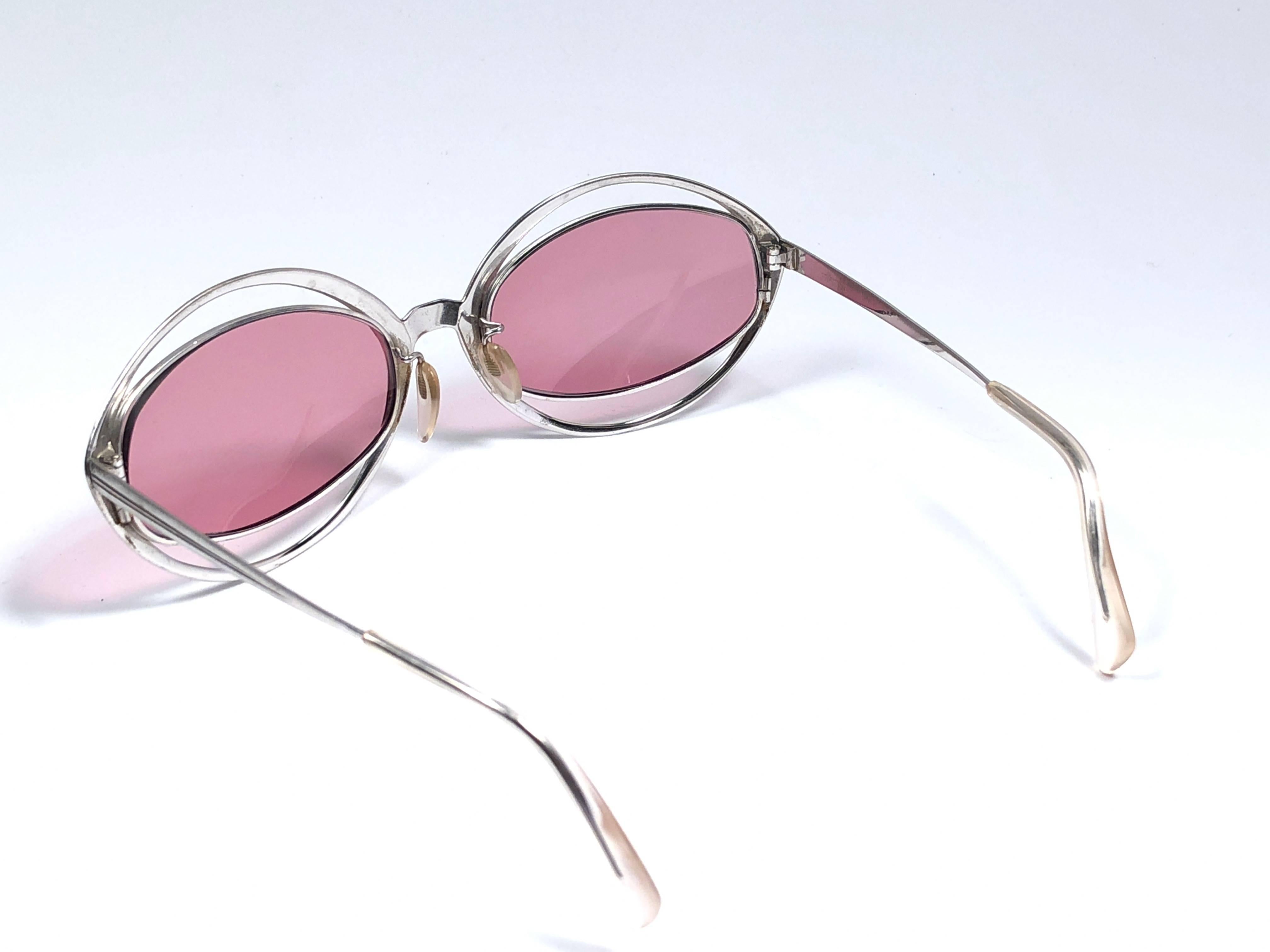 Purple New Vintage Silhouette Silver Cut Out Rose Lenses Germany 1970 Sunglasses  For Sale