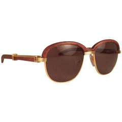 Cartier Wood Malmaison Precious Wood Palisander and Gold 56mm Sunglasses 